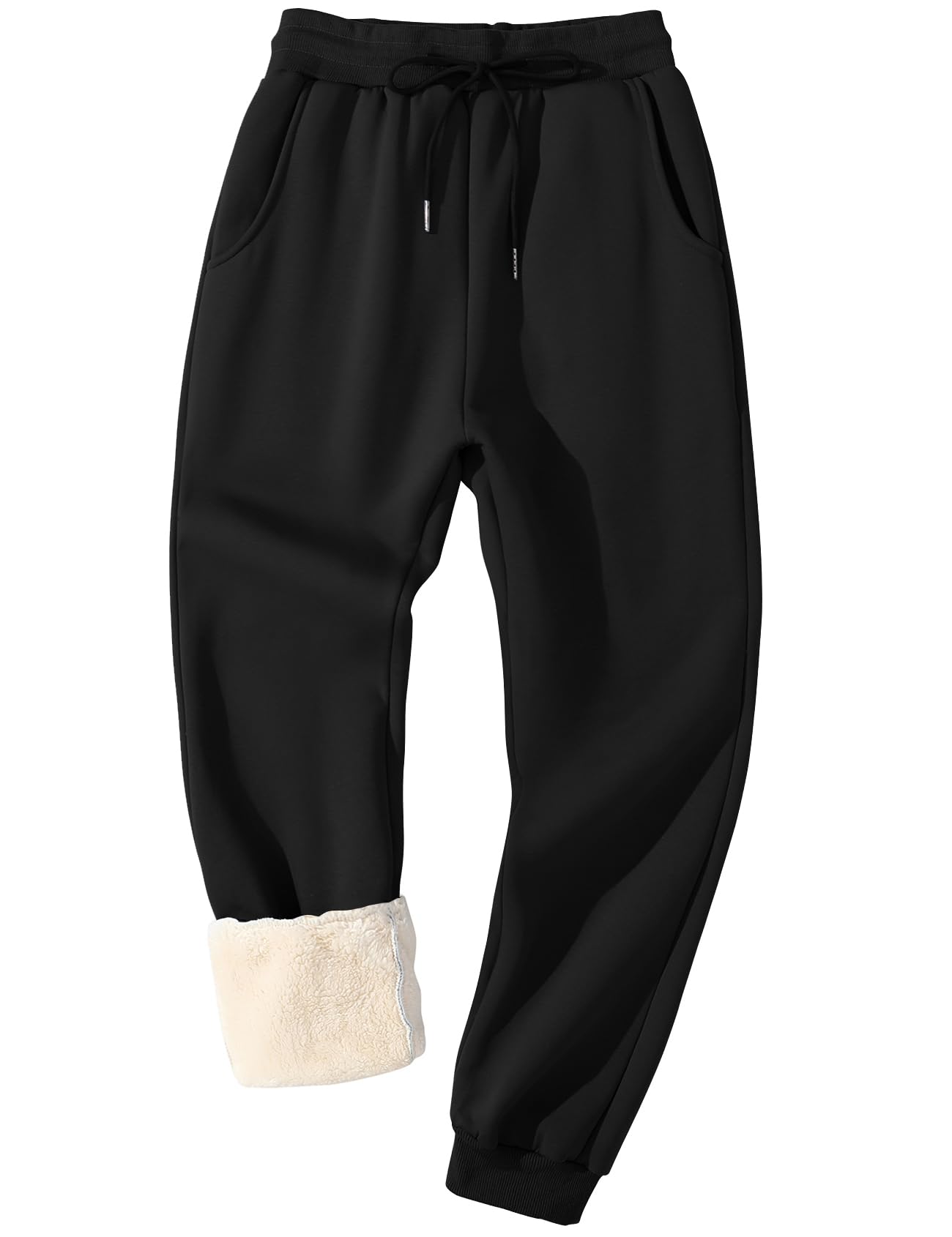 Flygo Men's Fleece Lined Sherpa Sweatpants - Winter Warm Jogger Pants with Pockets for Lounge, Athletic & Outdoor Activities