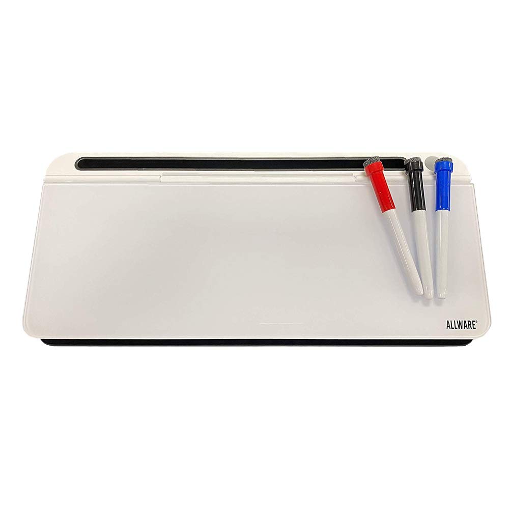 Premium Glass Desktop Whiteboard Set with 3 Colored Dry Erase Markers & Accessory Tray - 12x16 Inch Erasable Writing Surface for Office, Home, or Classroom - Perfect for Meetings, Brainstorming & Daily Planning