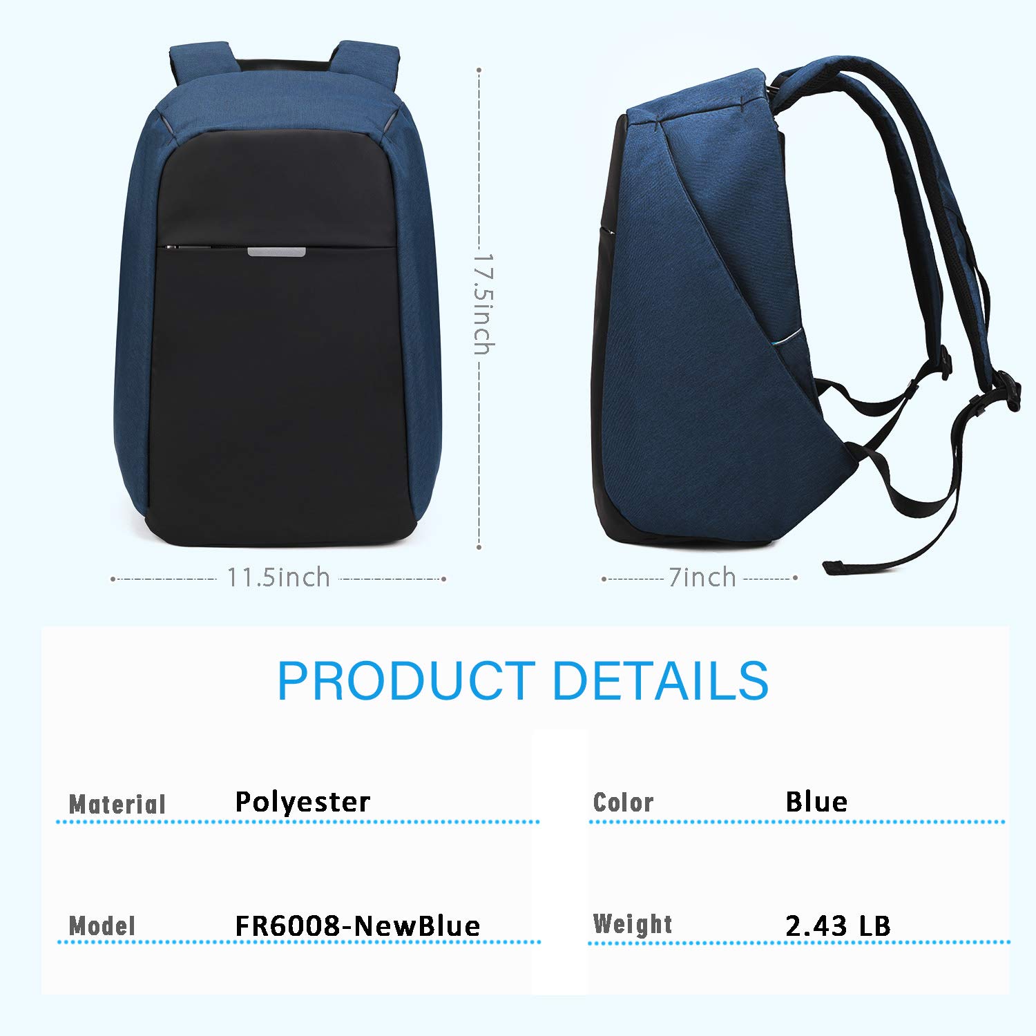 OSCAURT Anti-Theft Backpack 15.6 Inch Laptop Backpack - Waterproof Travel Backpack with Hidden Zipper & USB Charging Port - Business Computer Bag for Men & Women - Perfect for Commuting, Work, School & Travel