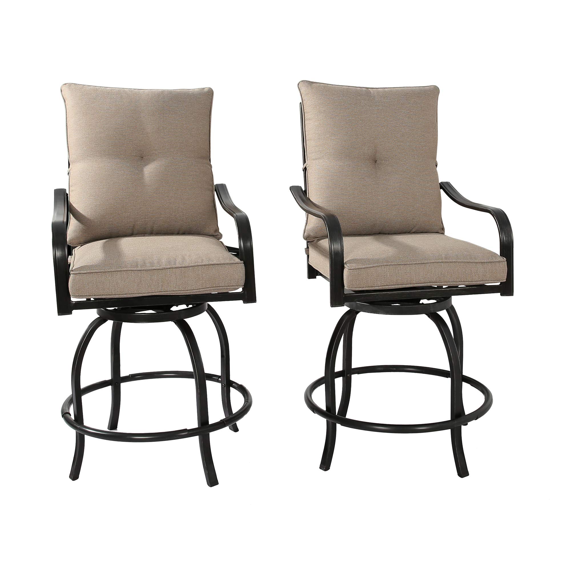 **Outdoor Counter Height Bar Stools Set of 2 - Swivel Patio Bar Chairs with Waterproof Polyester Cushions - Perfect for Backyard, Deck, and Poolside Dining**