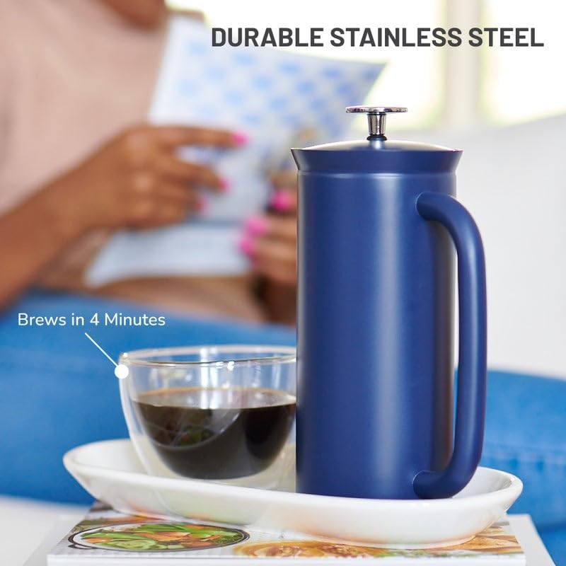 ESPRO P7 French Press Coffee Maker - 18oz Double-Walled Stainless Steel Insulated Coffee Press with Micro-Filter, Agean Blue - Perfect for Home, Office & Camping Brewing