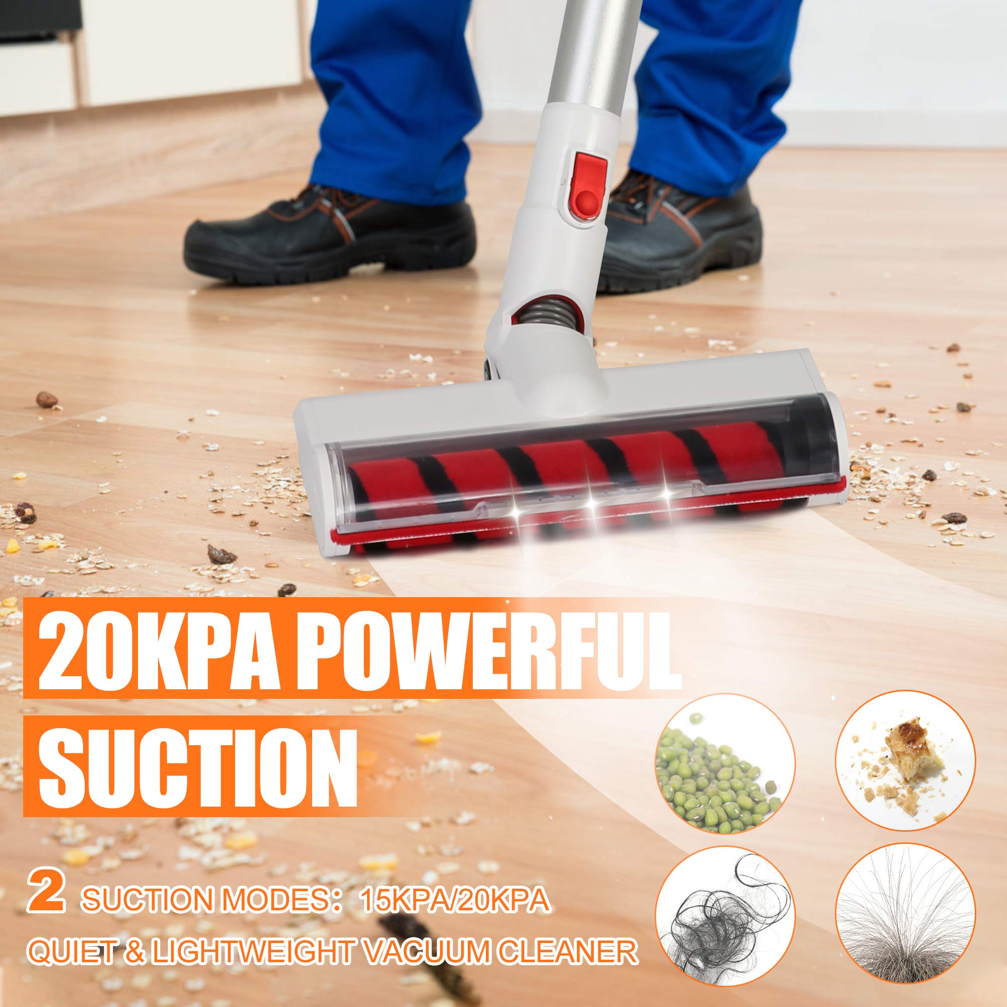 20KPa Lightweight Cordless Vacuum Cleaner - 4-in-1 Powerful Suction Handheld Stick Vacuum with 250W Brushless Motor, 35 Mins Runtime & Detachable Battery - Perfect for Carpet, Hard Floors, Car Cleaning and Pet Hair Removal