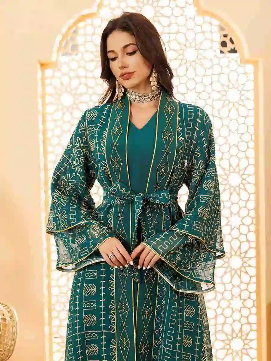 2-Piece Set Eid Doris Caftan Kaftan Dress with Inner Sleeveless Dress #24445 - Elegant Muslim Women's Outfit for Eid, Ramadan, Wedding & Special Occasions