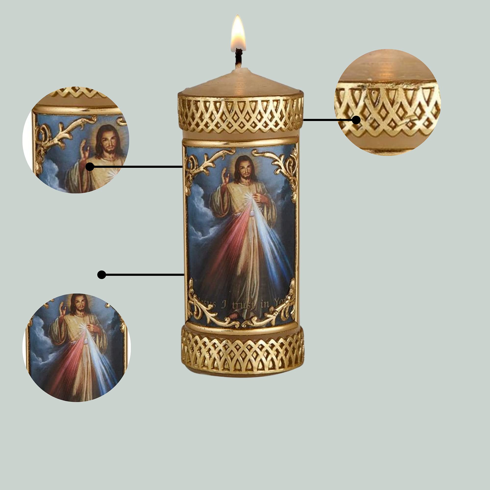 Needzo Handcrafted Divine Mercy Catholic Prayer Candle - Unscented Religious Devotional Candle for Christian Families (4.75 Inches) - Perfect for Home Altars, Prayer Spaces & Spiritual Gifts