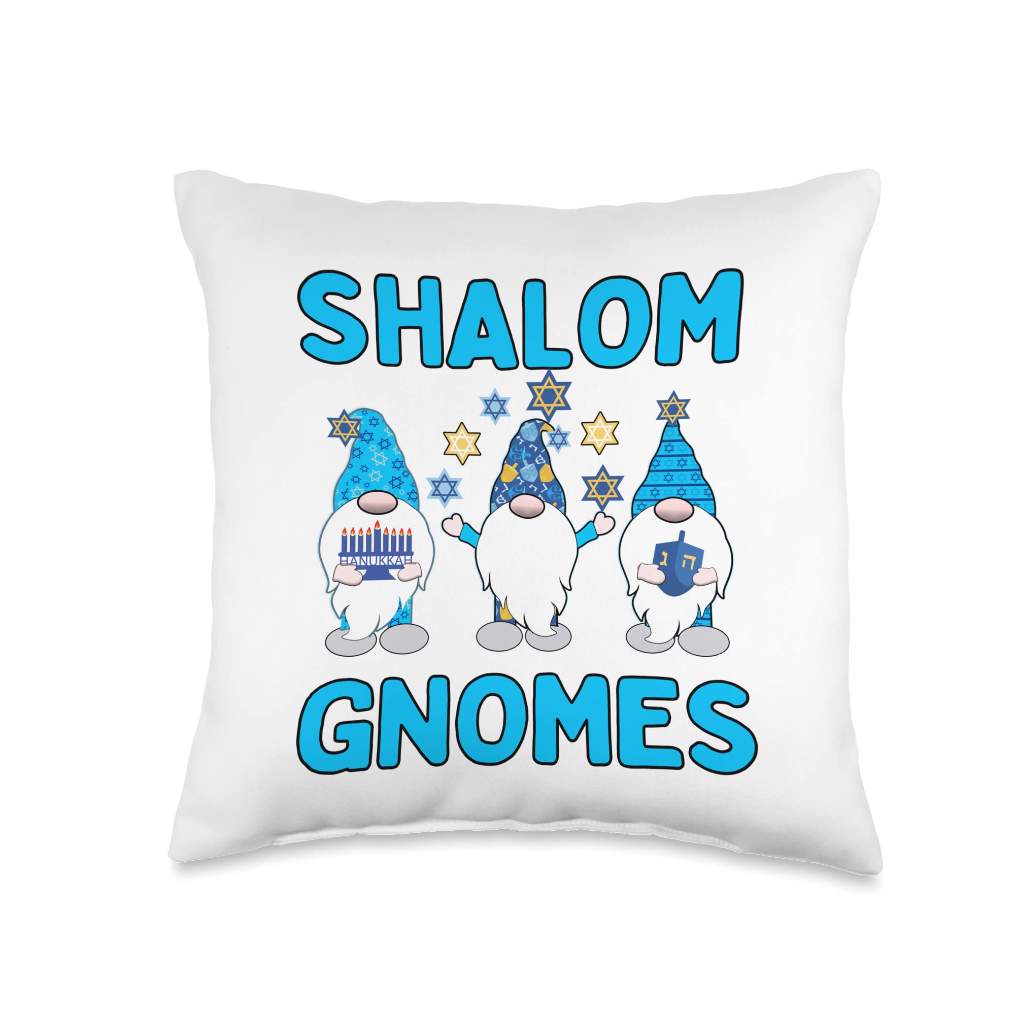 Shalom Gnomes with Blue Hats - Hanukkah Gnomes & Gnomies Throw Pillow - Perfect for Jewish Holiday Decor, Christmas Gift & Home Decor