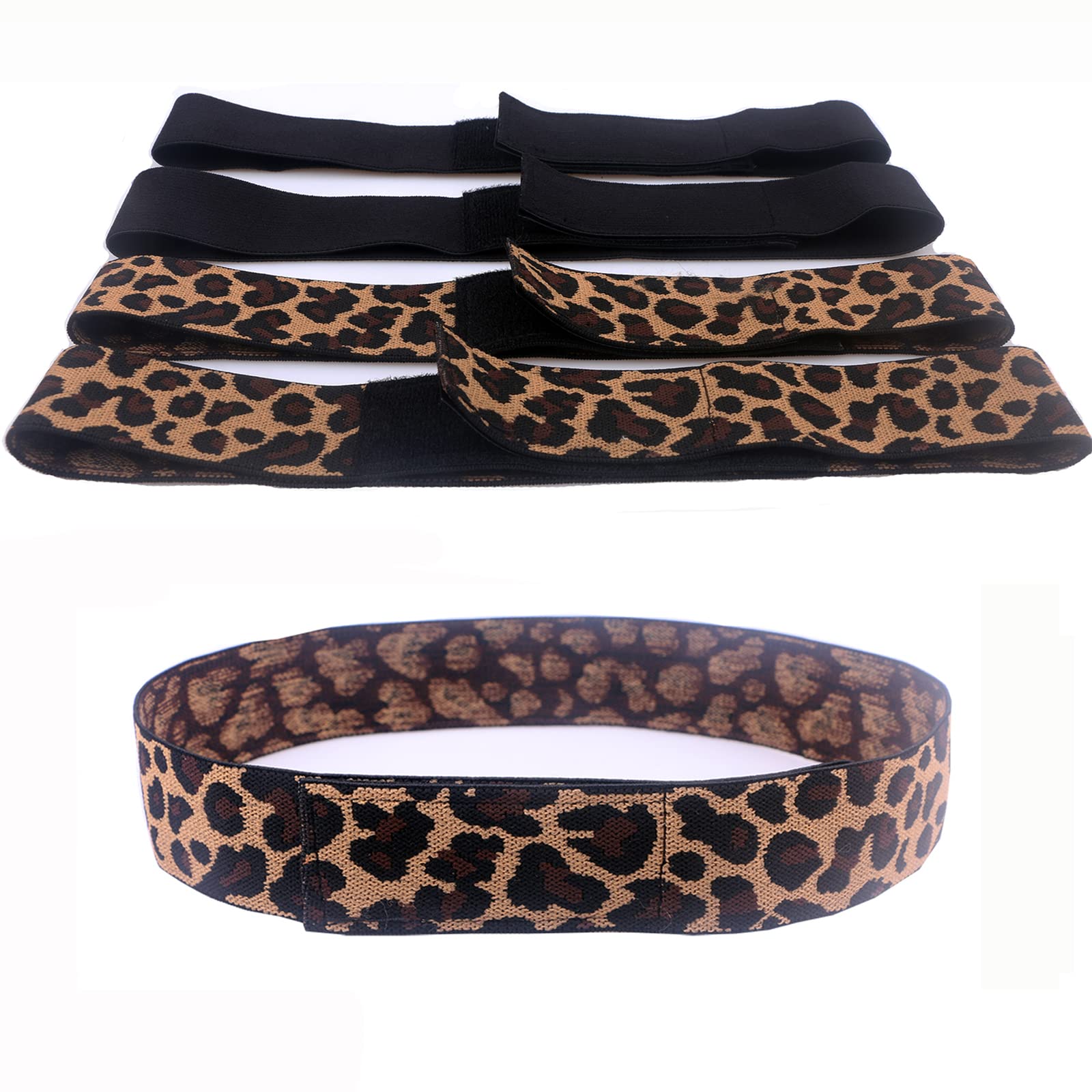 4PCS Adjustable Elastic Wig Bands for Lace Front Wigs - Black & Leopard Edge Laying Bands for Secure Fit | Perfect for Cosplay, Daily Wear & Lace Wig Styling