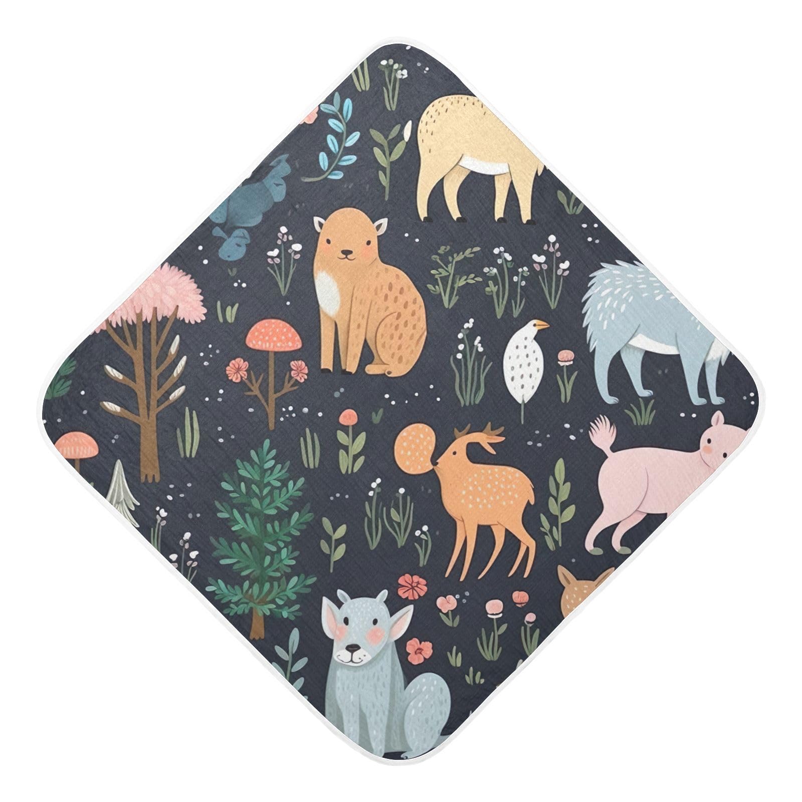 Cute Forest Animals Baby Hooded Towel - Ultra Soft & Absorbent 30x30 Inch Bath Towel for Newborn, Infant & Toddler | Unisex Shower Towel for Bath Time, Swimming & Beach