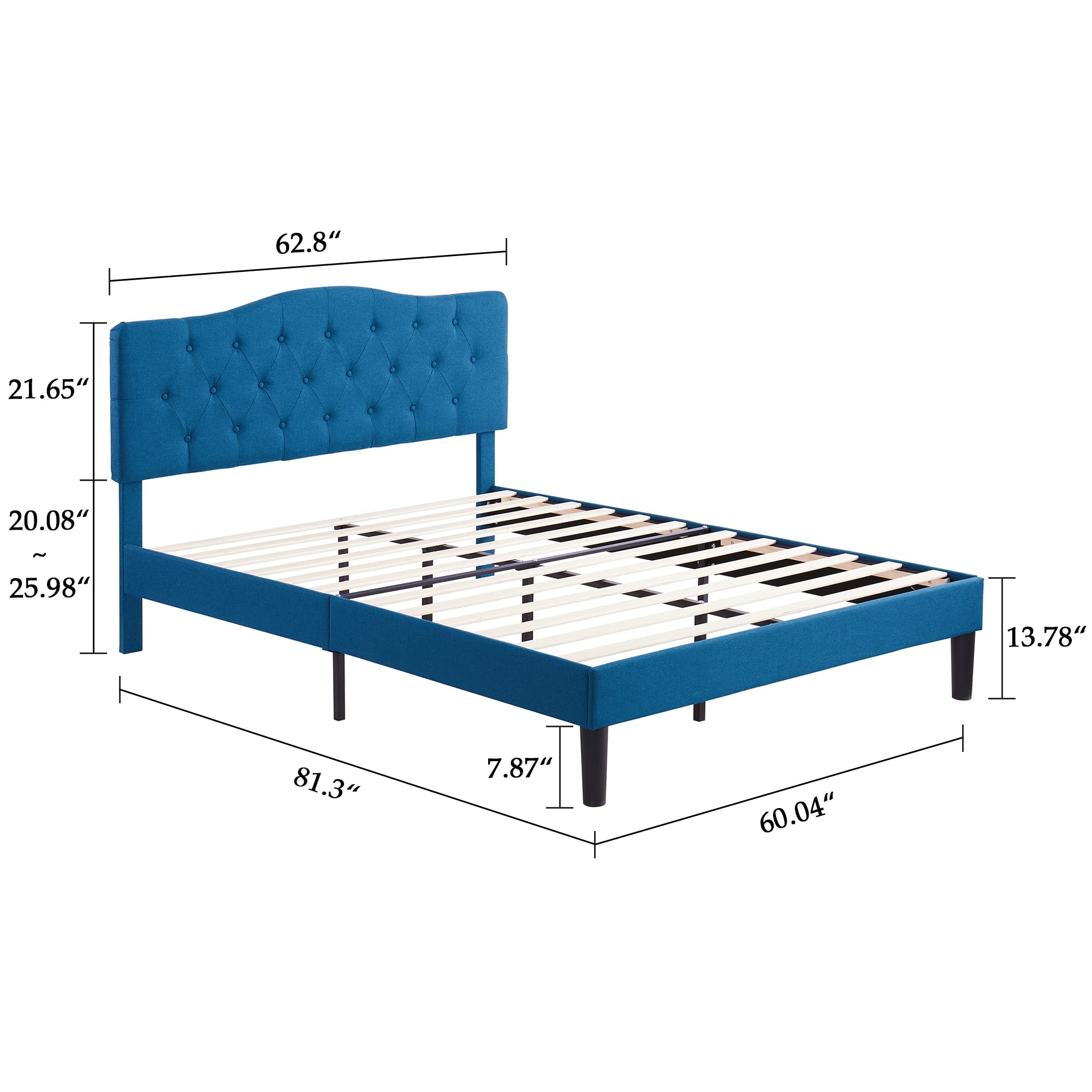 VECELO Queen Size Upholstered Platform Bed with Diamond Stitched Headboard - Strong Slat Support & Easy Assembly - Mattress Foundation Included - Perfect for Modern Bedrooms & Guest Rooms