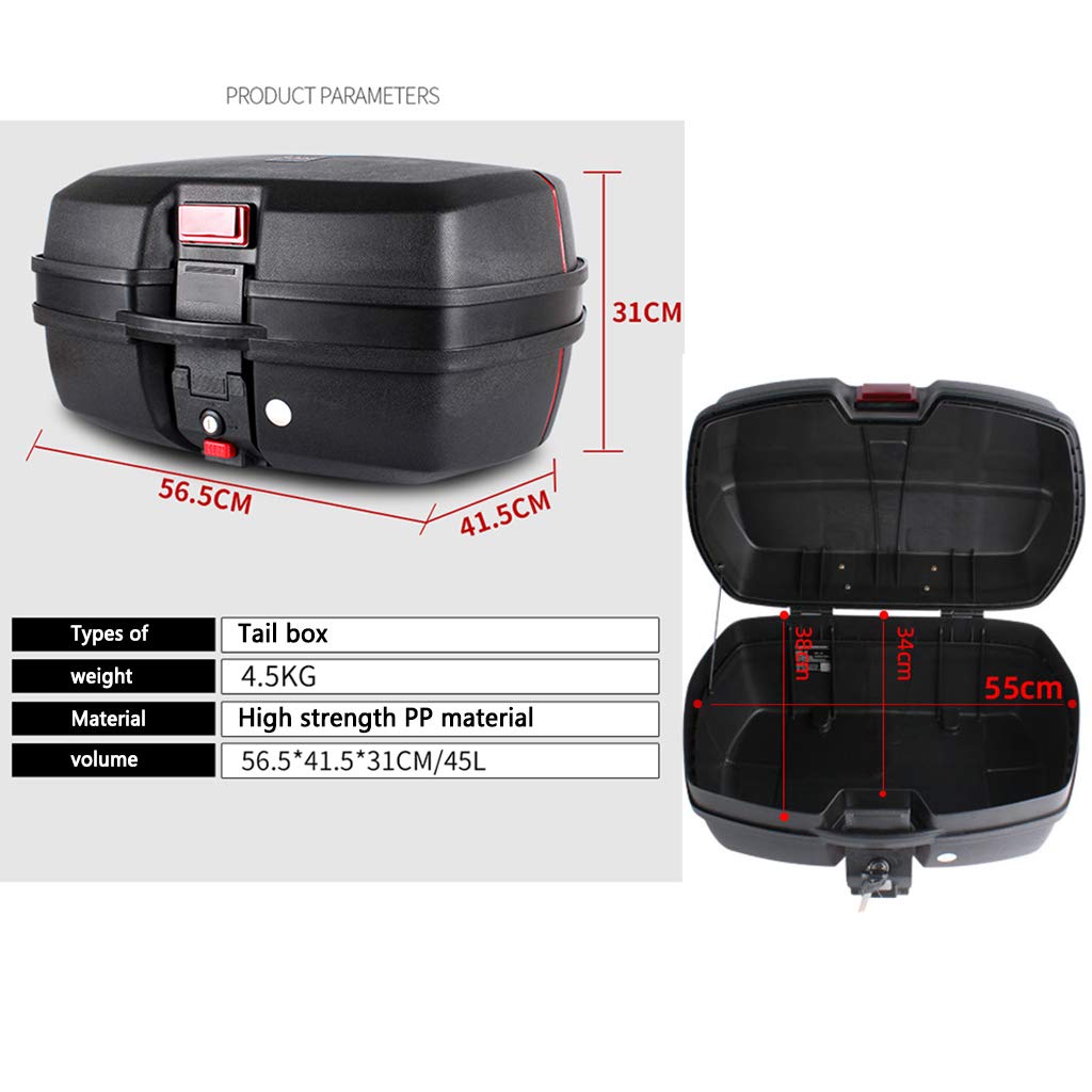 Universal Motorcycle Top Box - 45L Extra Large Hard Luggage Case with Mounting Hardware for Scooters & Motorbikes | Weatherproof Storage for Commuting, Touring & Daily Rides