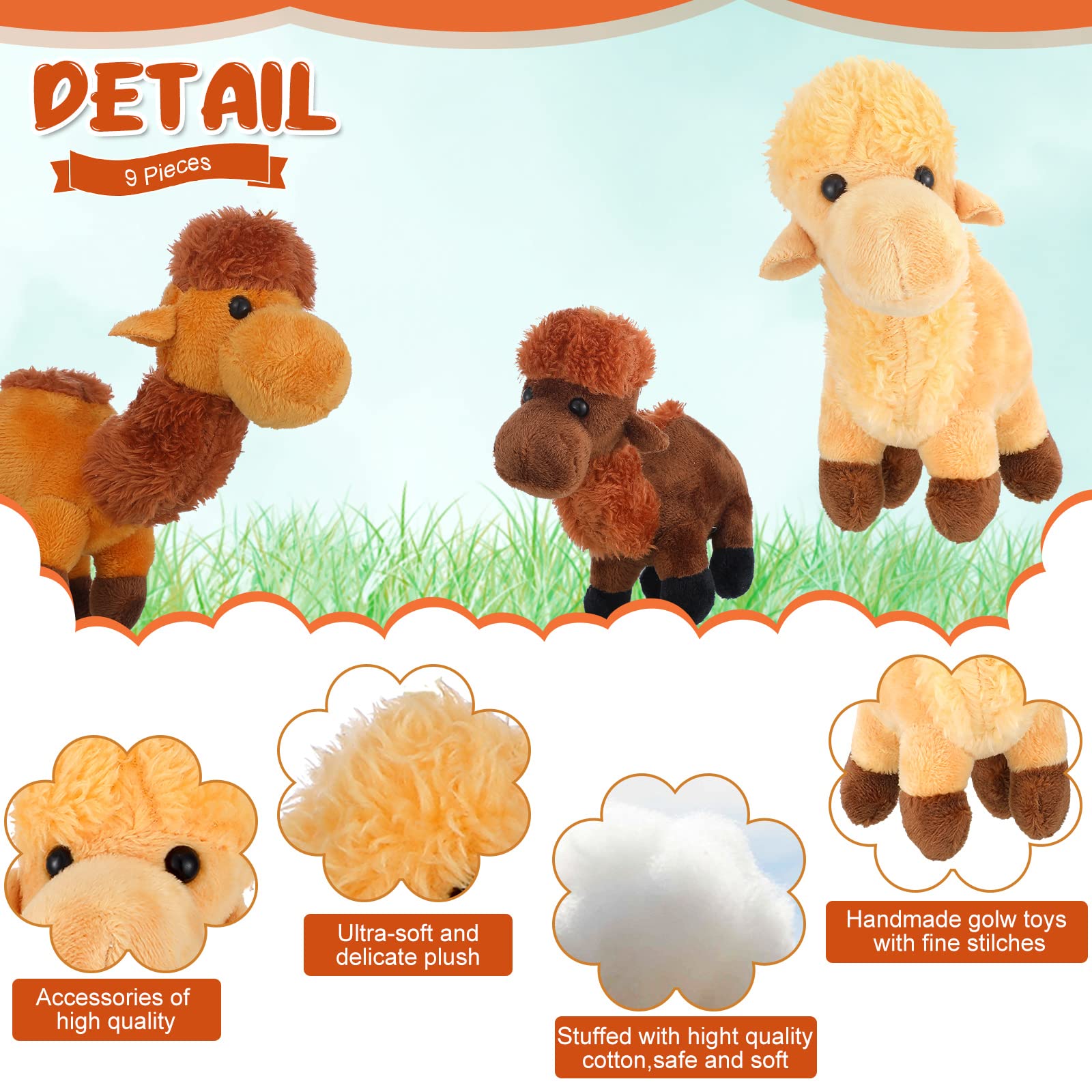 9 Pack Cute Camel Plush Stuffed Animals - Soft Small Hanging Ornaments for Keys, Purse & Backpack - DIY Birthday Party Favors (5.5 x 2 Inches) - Perfect for Kids Gifts, School Supplies & Home Decor