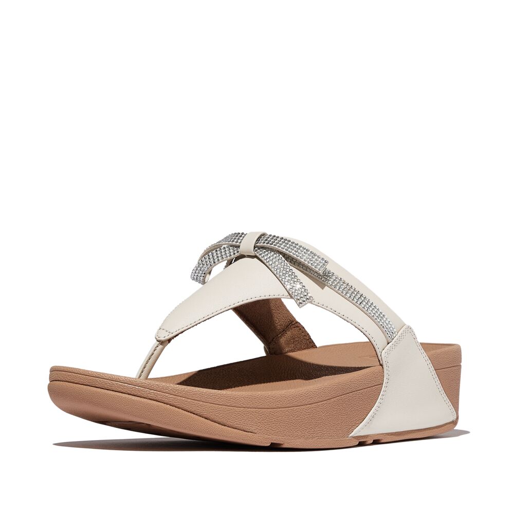 FitFlop Lulu Glitz Bow Leather Sandals for Women - Comfortable Slide Sandals with Arch Support | Paris Beige | Perfect for Summer, Beach, and Casual Outings