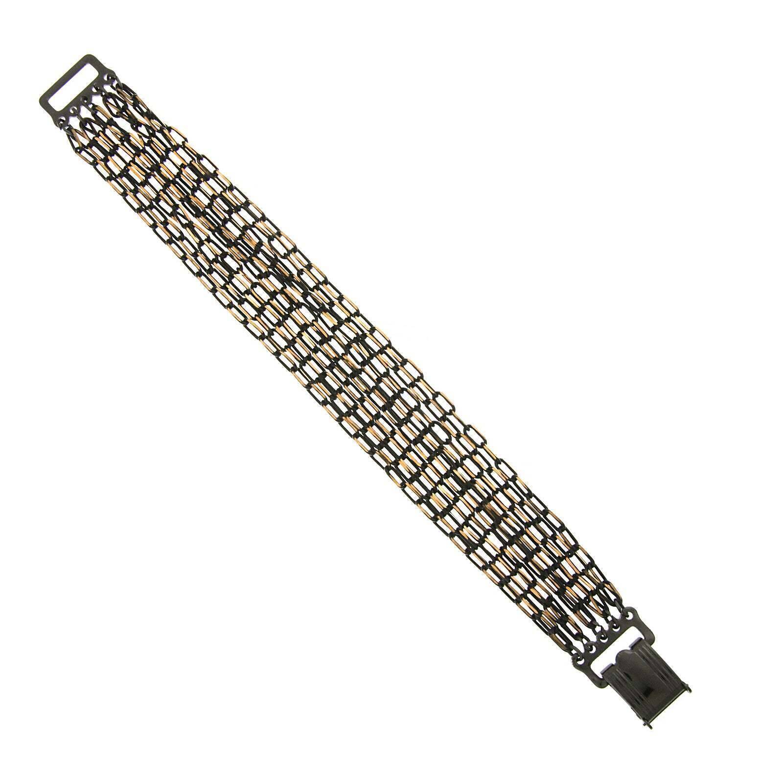 1928 Jewelry Eclipse Black and Gold Multi-Chain Clasp Bracelet for Women - Elegant Layered Bracelet for Party, Wedding, and Evening Wear
