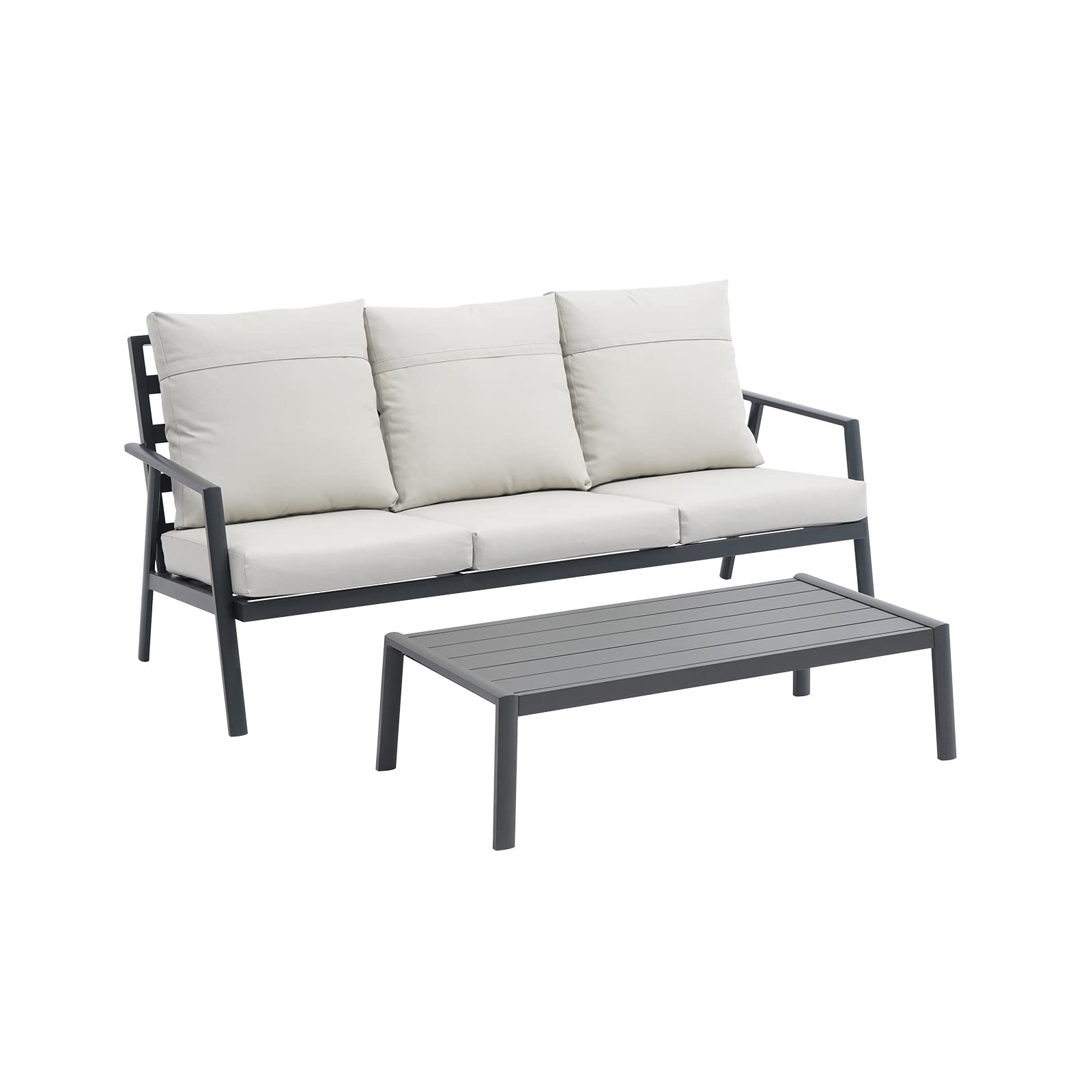 LebenLiebe Outdoor Sectional Sofa Set - High Back 3-Seater Patio Conversation Set with Coffee Table, Durable Aluminum Garden Furniture for Backyard, Poolside & Deck Relaxation