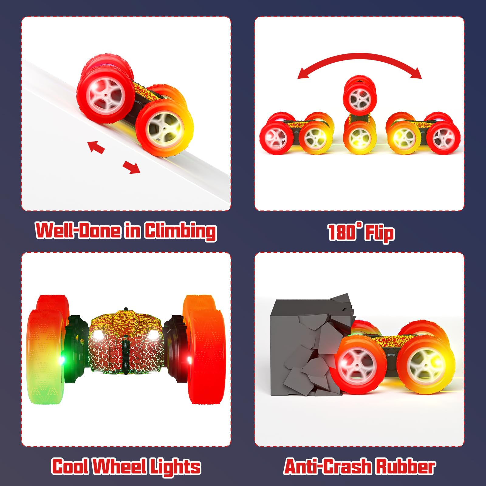 Remote Control Stunt Car for Kids 6-12 - 4WD 2.4Ghz 360° Rotating Crawler with Lights - Perfect Birthday Gift for Boys & Girls - Indoor/Outdoor Play