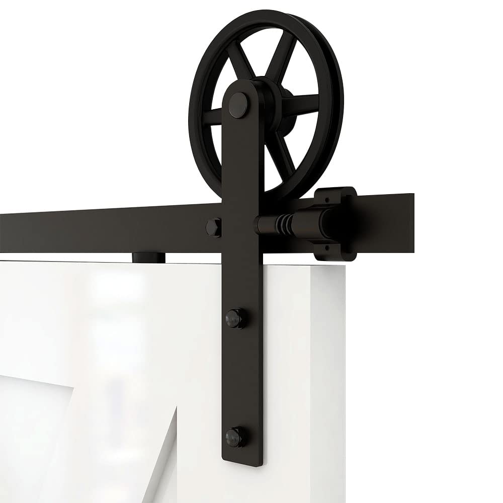 Heavy Duty 10ft Sliding Barn Door Hardware Kit - Smooth & Quiet Operation for 60 Inch Doors - Big Spoke Wheel Hanger Rail System - Perfect for Bedrooms, Closets, and Rustic Home Decor