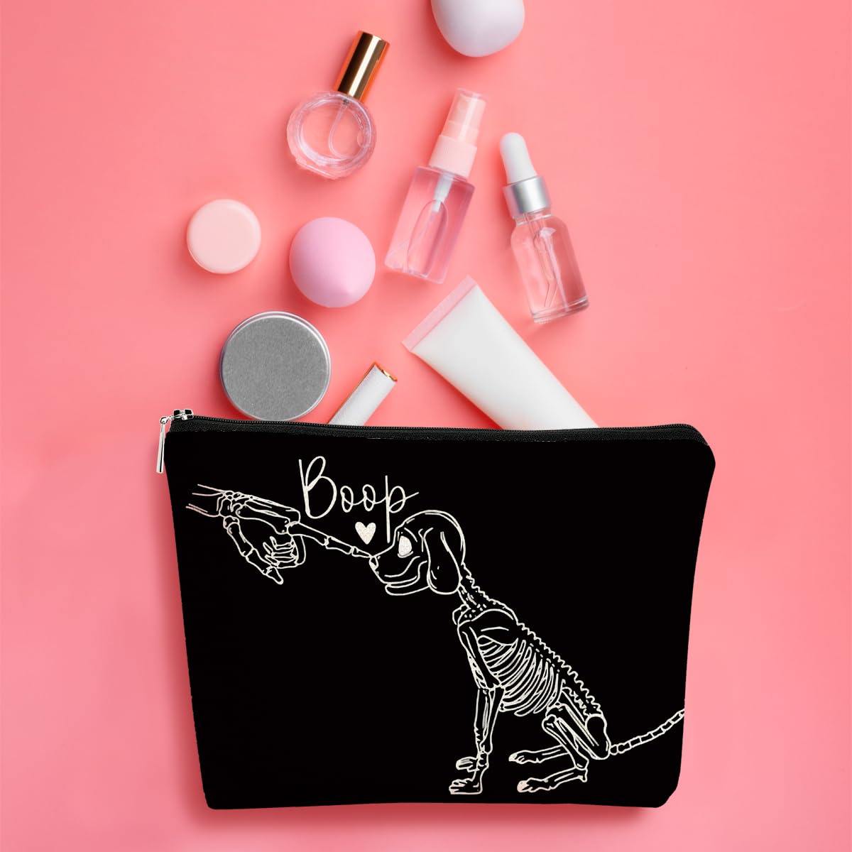 Halloween Dog Makeup Bag - Cute Skeleton Cosmetic Purse for Women, Boo Basket Gift for Dog Lovers, Funny Halloween Accessories for Parties & Trick or Treat
