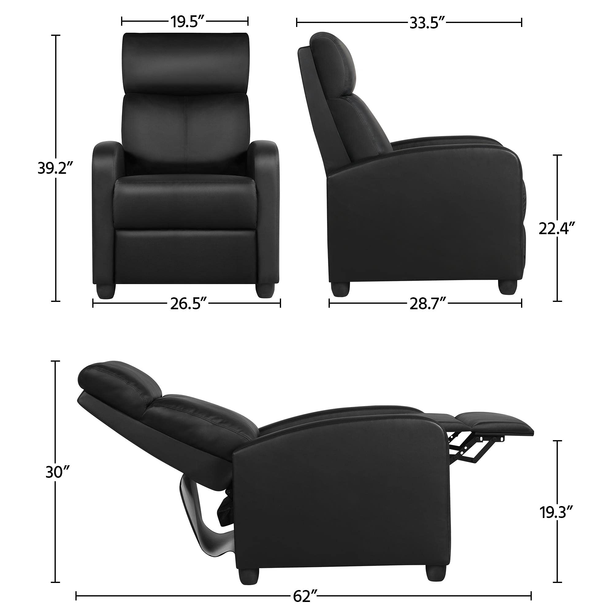 Yaheetech Modern 2-Seat Leather Recliner Sofa - Black PU Leather Living Room Reclining Chair with Cup Holders, Ergonomic Design for Home Theater, Lounge & Family Room Relaxation | Perfect for Movie Nights, Gaming & Nap Time