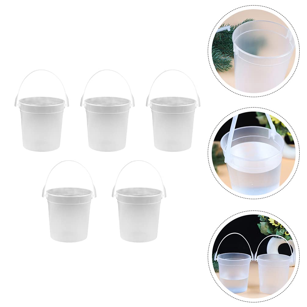 5PCS Clear Plastic Storage Buckets with Handles - Pet Food Container, Kids Beach Pail, Makeup Organizer & Household Storage Bin - Perfect for Dog Treats, Sand Toys, Bathroom Organization & Party Snack Display