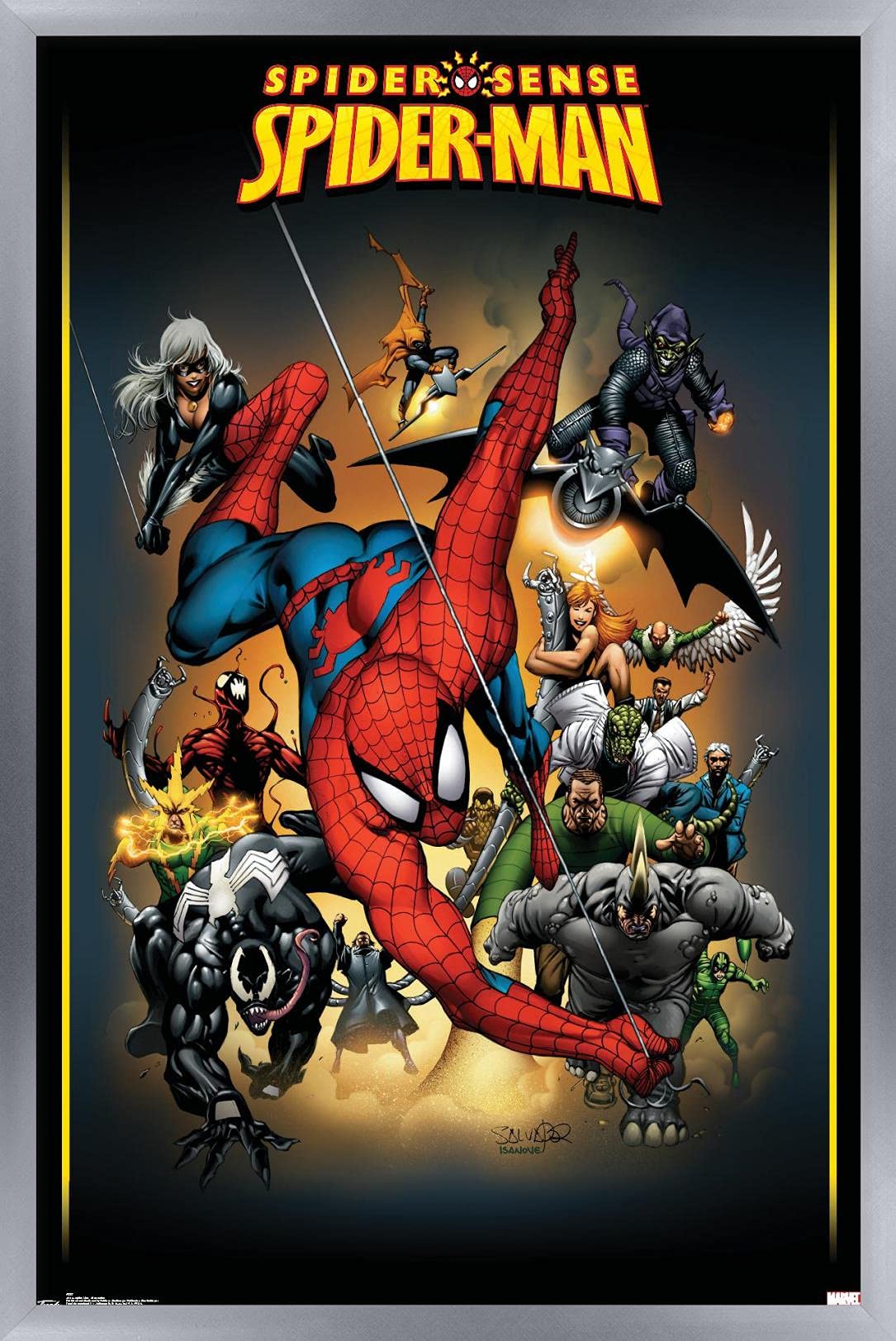 Trends International 24x36 Marvel Comics Spider-Man vs Adversaries Wall Poster - Silver Framed Version (36