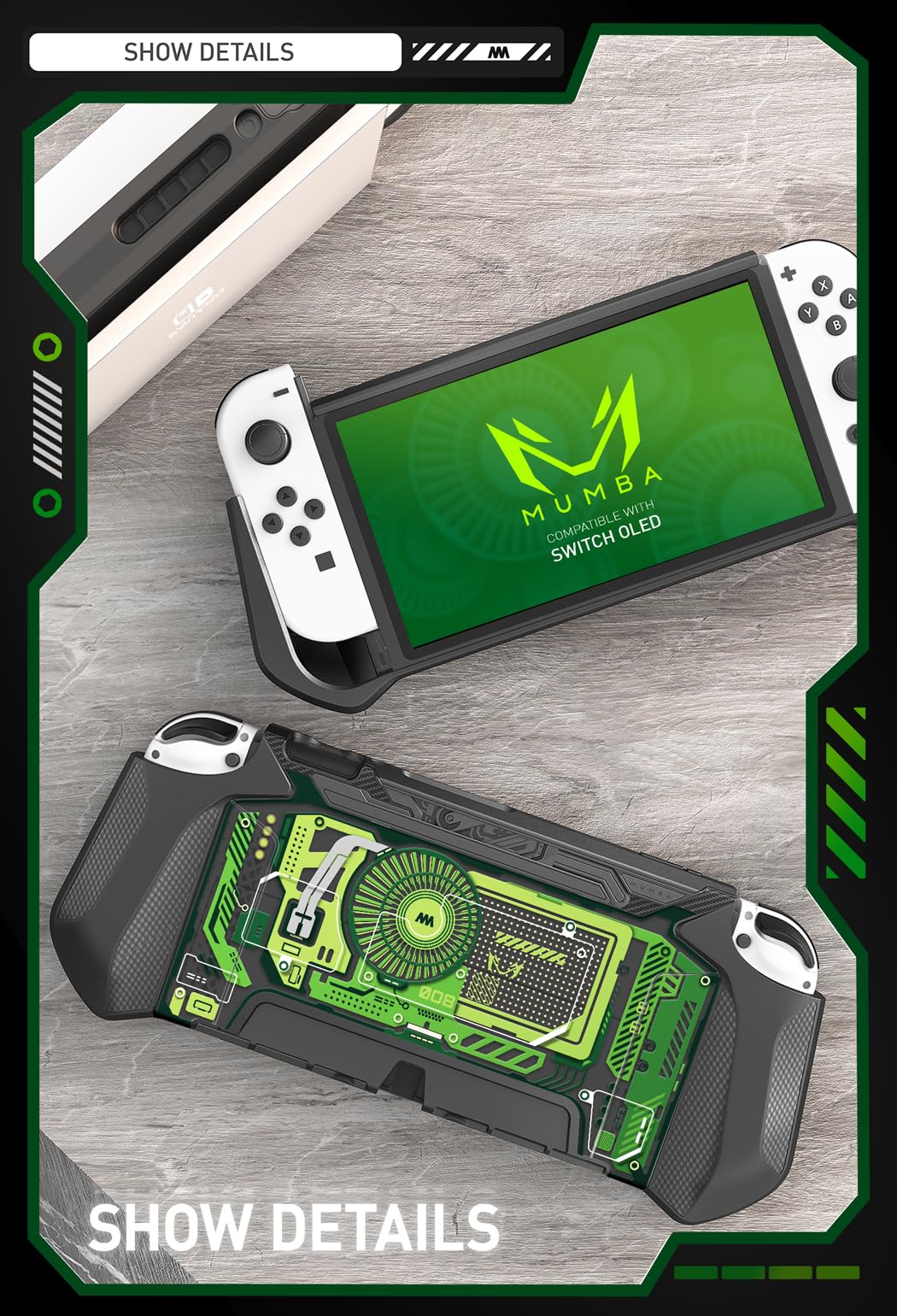 Nintendo Switch OLED 2021 Protective Case - Slim Hard Shell with Screen Protector for Nintendo Switch Blade (Green) | Durable Travel Cover for Gaming, Commuting & Outdoor Use