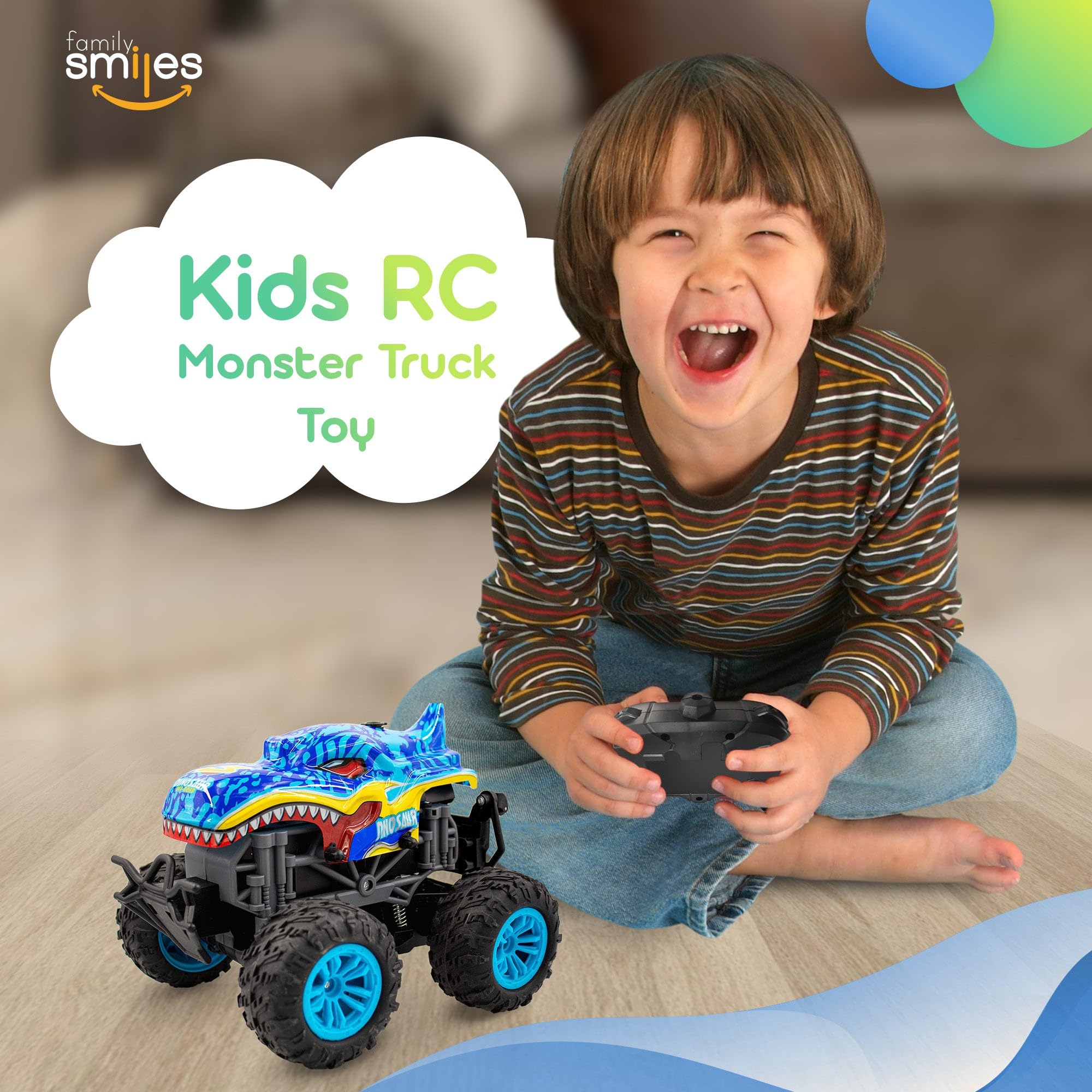 Remote Control Dinosaur Monster Truck Toy Set - 2 Pack Green & Teal RC Cars for Boys & Girls Ages 8-12 | Perfect for Birthday Gifts, Indoor & Outdoor Play, STEM Learning