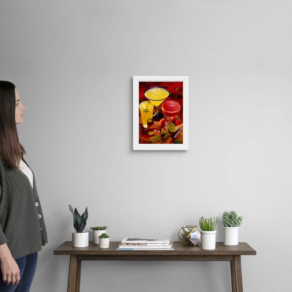 Margaritas and a Shot White Framed Art Print - Cocktail Wall Decor for Bars, Restaurants & Home - Perfect for Kitchen, Dining Room & Party Decor