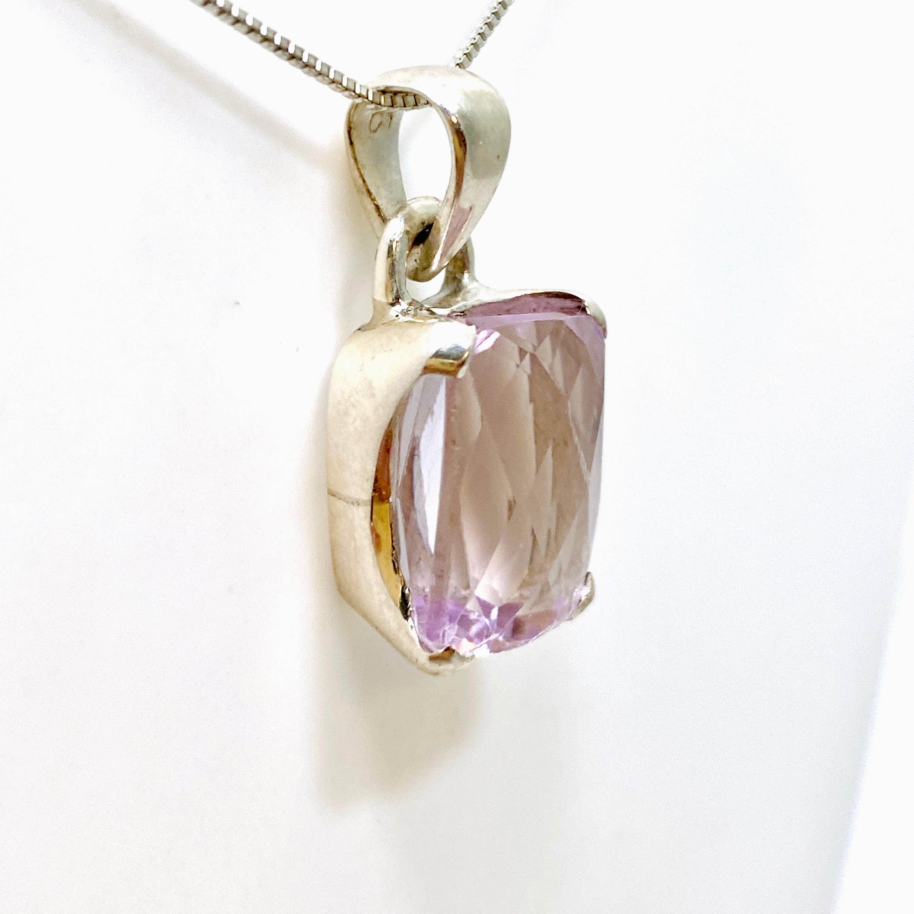 Natural Kunzite Rectangular Faceted Pendant Necklace - PPGJ882 | Elegant Jewelry Gift for Women, Perfect for Weddings & Special Occasions