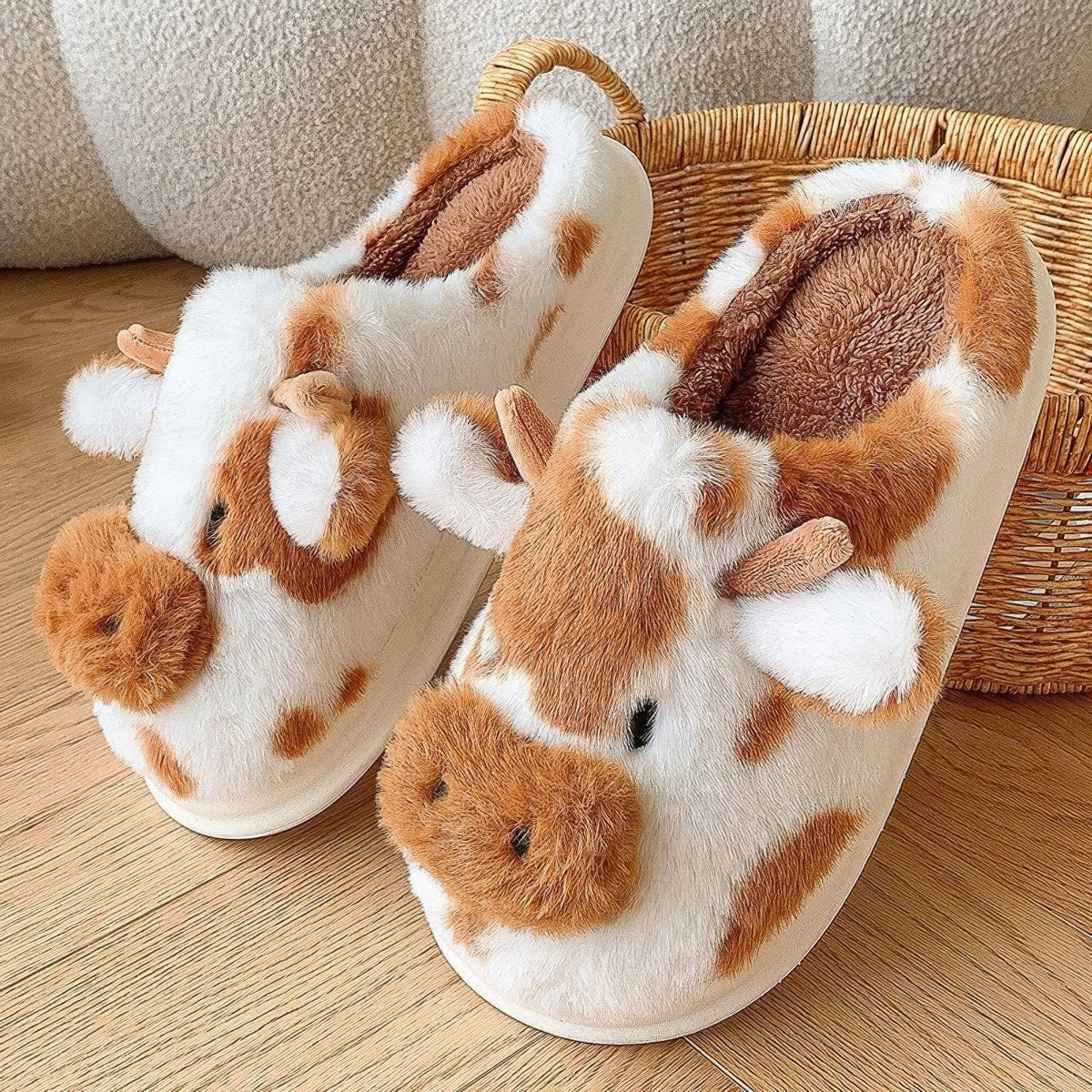 Soft and Cozy Moo Plush Cow Slippers for Women & Men - Non-Slip Indoor House Shoes with Cute Animal Design - Perfect for Relaxing at Home, Gift Giving, and Winter Comfort