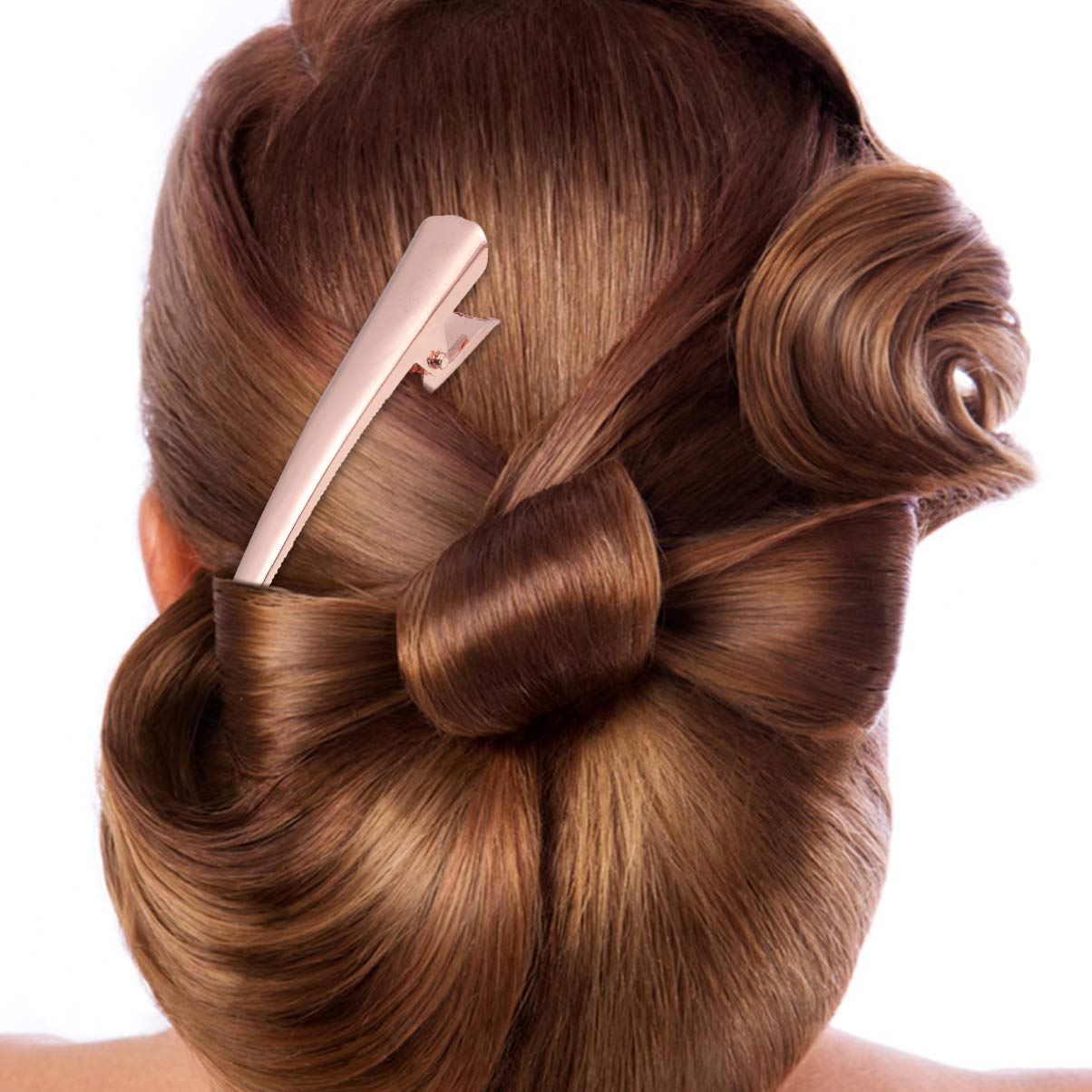 **KALLORY 12Pcs Long Alligator Hair Clips - Large Duckbill Clips for Thick & Thin Hair, Non-Slip Metal Barrettes in Rose Gold - Perfect for Styling, Braids, Ponytails & Updos**