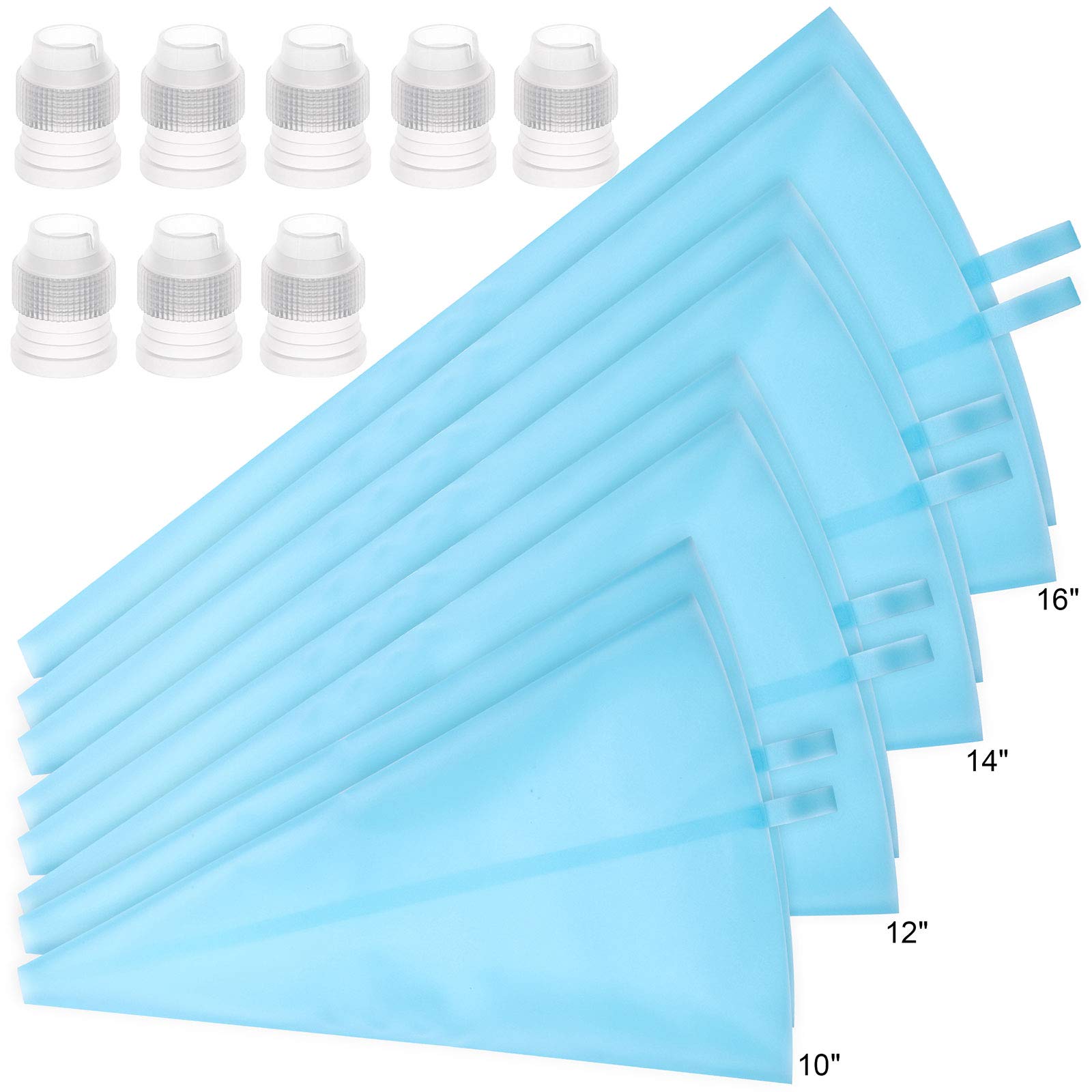 16-Piece Reusable Silicone Pastry Piping Bags Set with 8 Couplers - Professional Cake Decorating Kit for Icing, Frosting, Cupcakes (10/12/14/16 Inch) - Perfect for Birthday Cakes, Wedding Desserts & Baking Parties