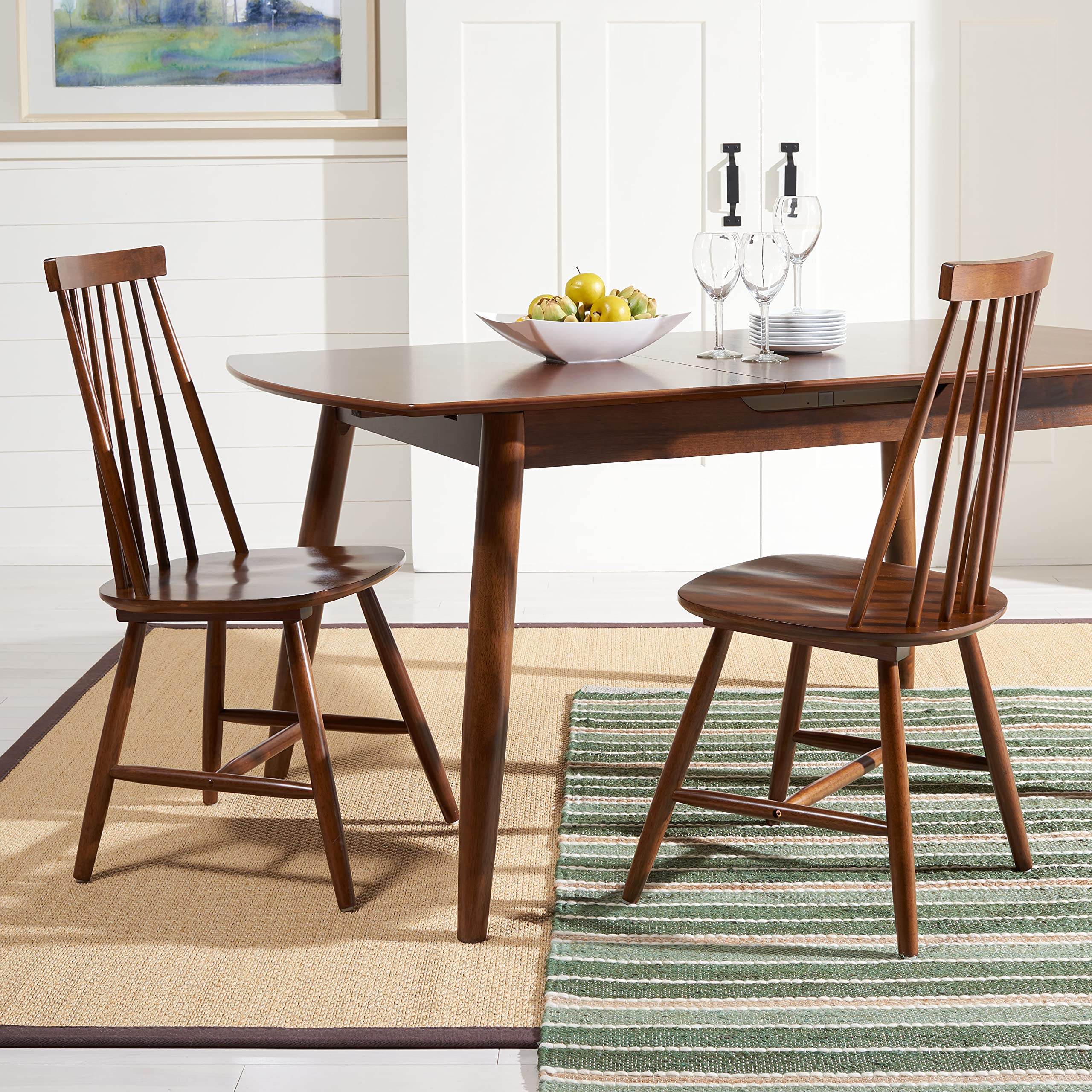 SAFAVIEH Priam Farmhouse Walnut Brown Spindle Back Accent Chair - Rustic Dining & Living Room Furniture for Kitchen, Breakfast Nook, and Home Decor