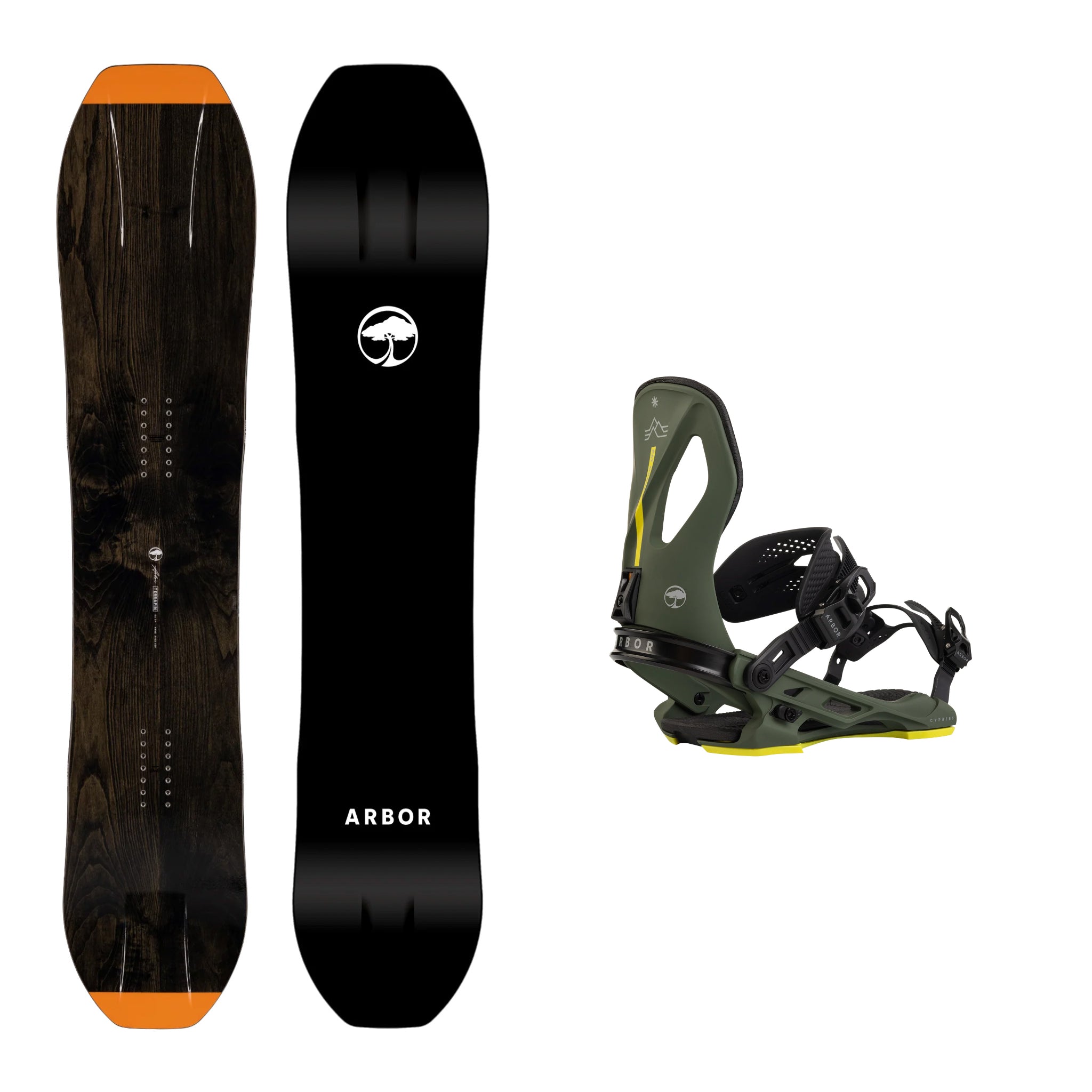 **Arbor Terrapin Rocker Snowboard with Arbor Cypress Pat Moore Bindings 2025 – All-Mountain Freestyle Snowboard for Men & Women – Perfect for Park, Powder & Groomed Runs**