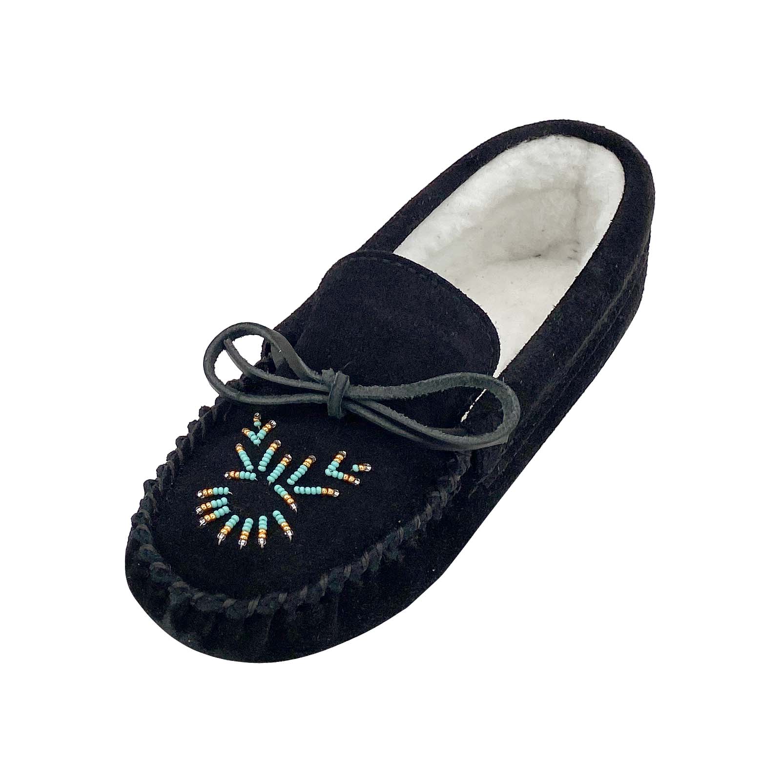 Women's Soft Sole Beaded Fleece Lined Suede Moccasins - Cozy Indoor/Outdoor House Slippers for Winter Comfort & Warmth - Perfect for Home, Lounge & Cold Weather Wear