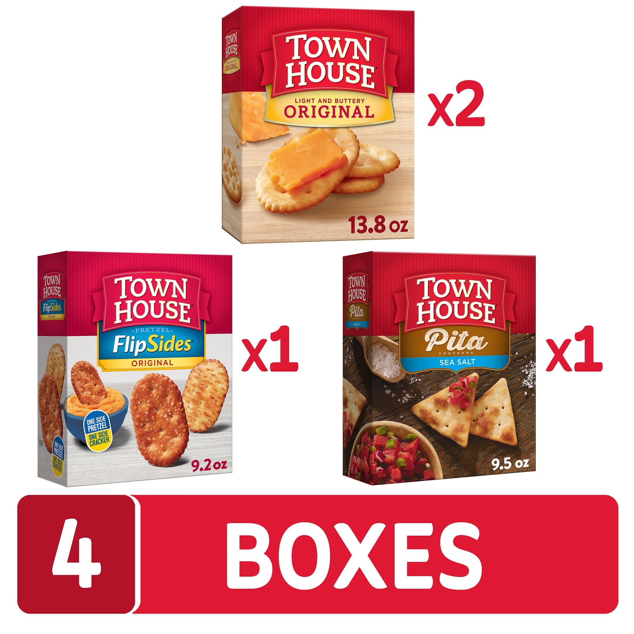 Town House Crackers Variety Pack (4 Boxes) - Assorted Flavors, Party Snacks, Perfect for Entertaining, Office Meetings & Family Gatherings