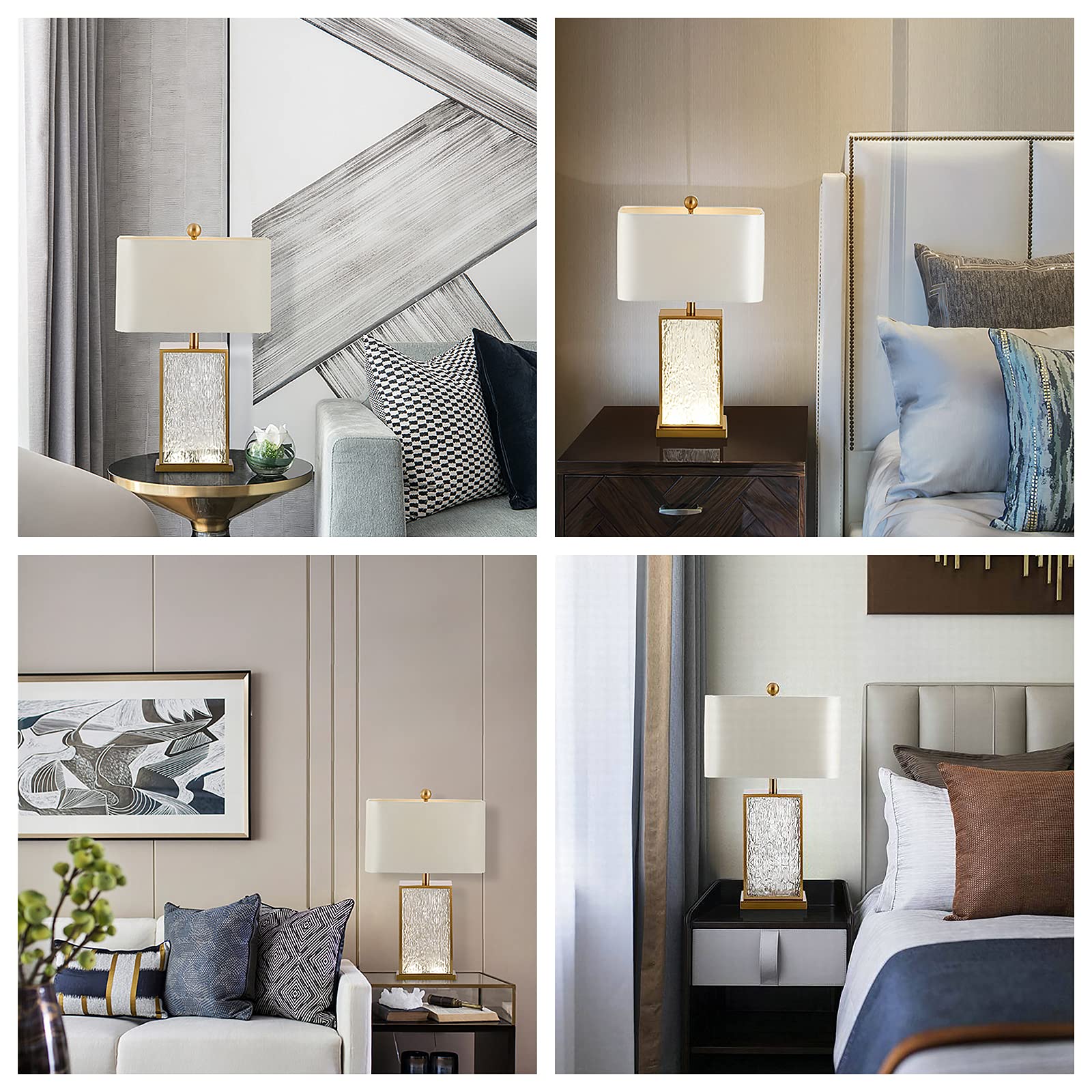 Modern Luxury Glazed Glass Table Lamp with Metal Base - Elegant Bedside Lighting for Bedroom & Living Room - Perfect for Reading, Relaxing & Home Decor