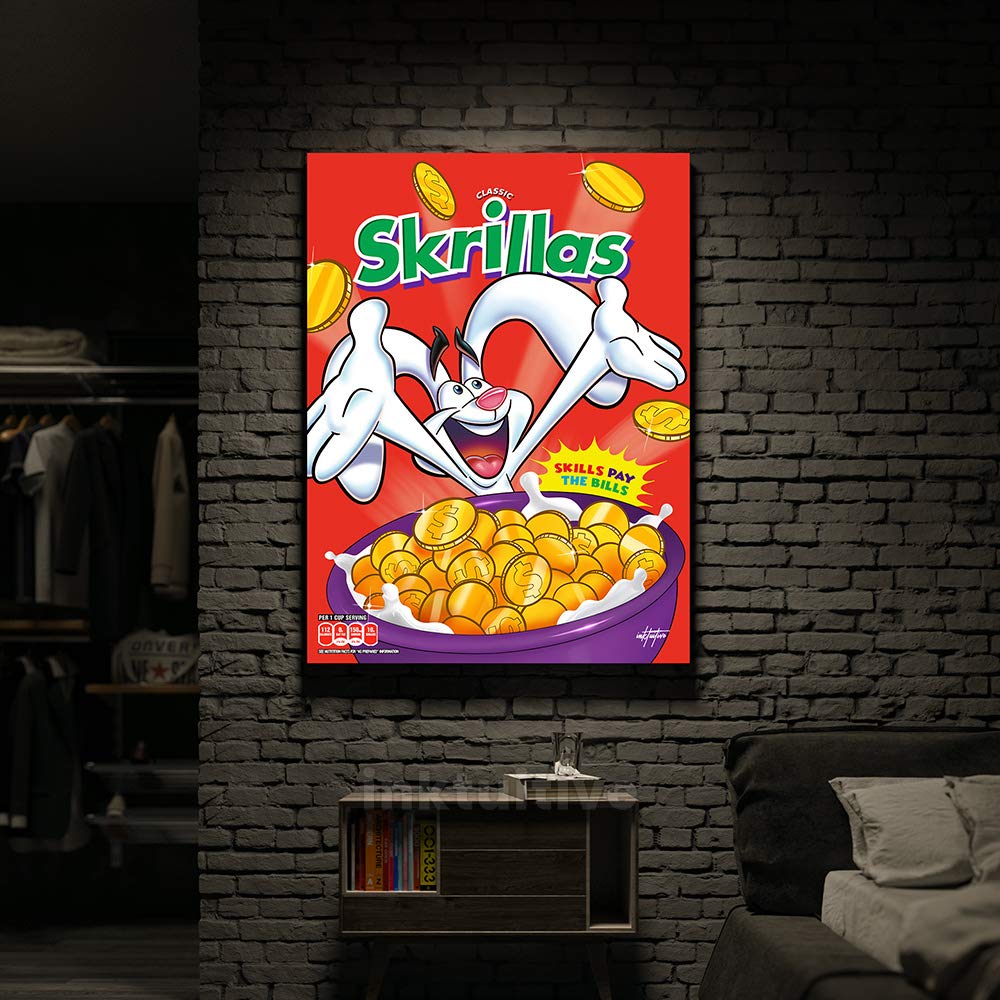 Inktuitive 'Skrillas' Motivational Wall Art - Cereal Inspired Canvas Print for Home & Office Decor - 16 x 12 Inches - Perfect for Bedroom, Kitchen, Living Room & Workspace Inspiration