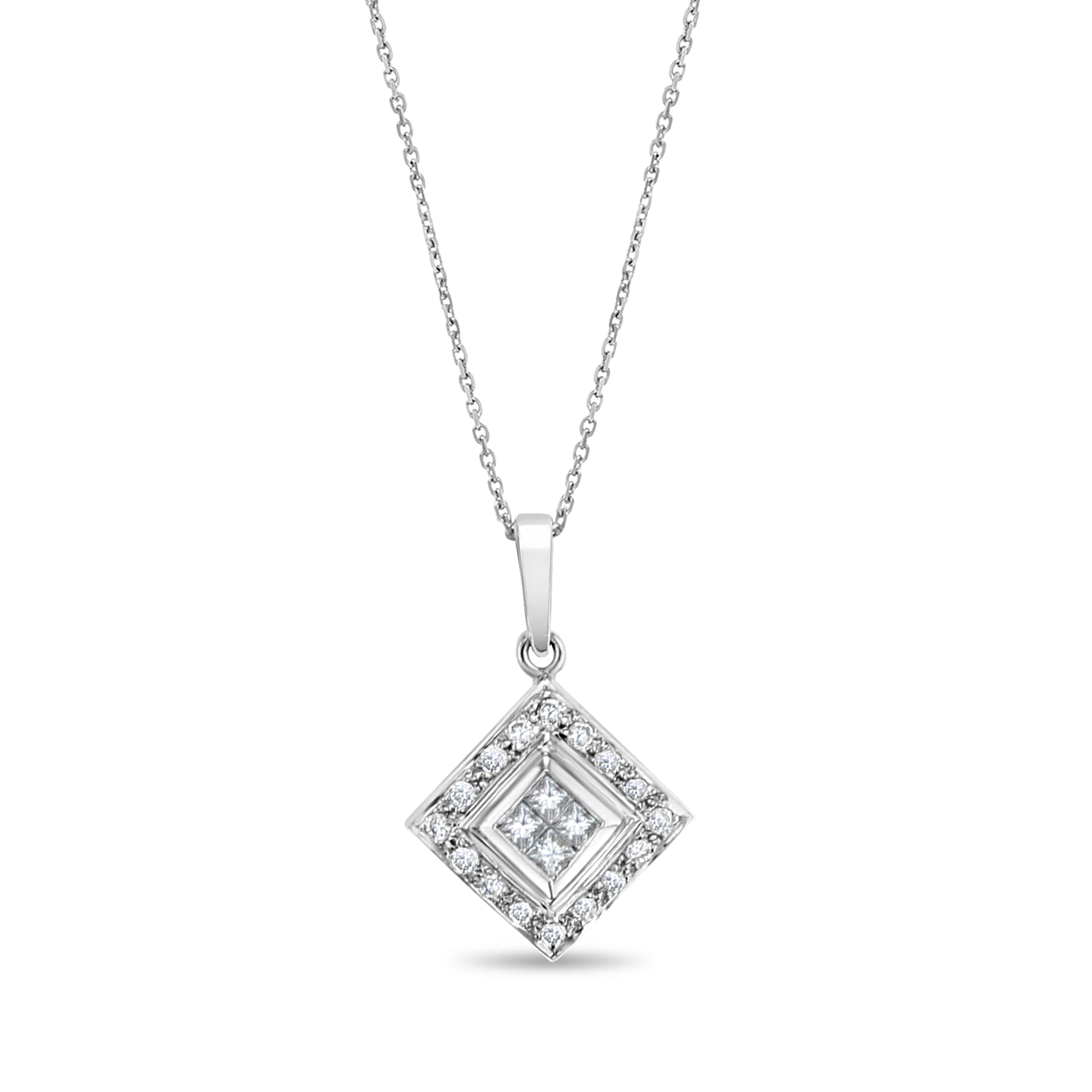 0.46cttw Princess Cut Diamond Pendant in 14K White Gold - Elegant Necklace for Women, Perfect for Anniversary, Valentine's Day & Special Occasions