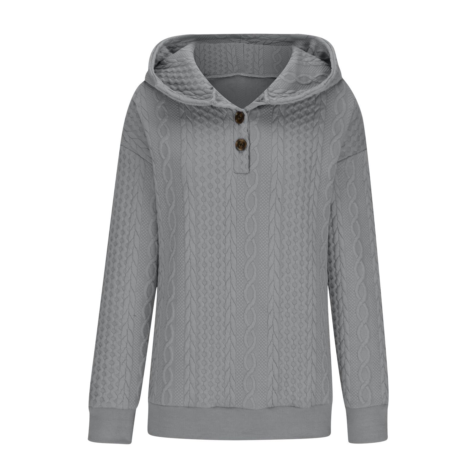 Women's Winter Waffle Hoodie - Loose Fit V-Neck Button Down Pullover Top with Long Sleeves | Solid Color Dressy Hooded Sweatshirt | Perfect for Casual Outings, Layering & Cold Weather Fashion