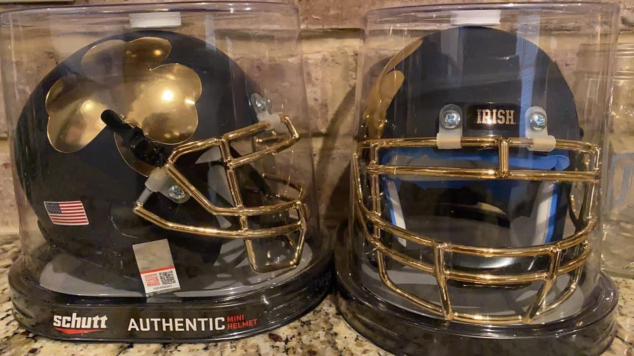 2021 Notre Dame Shamrock Navy Schutt Mini Helmet - Collectible Football Memorabilia for Fans, Display & Home Decor