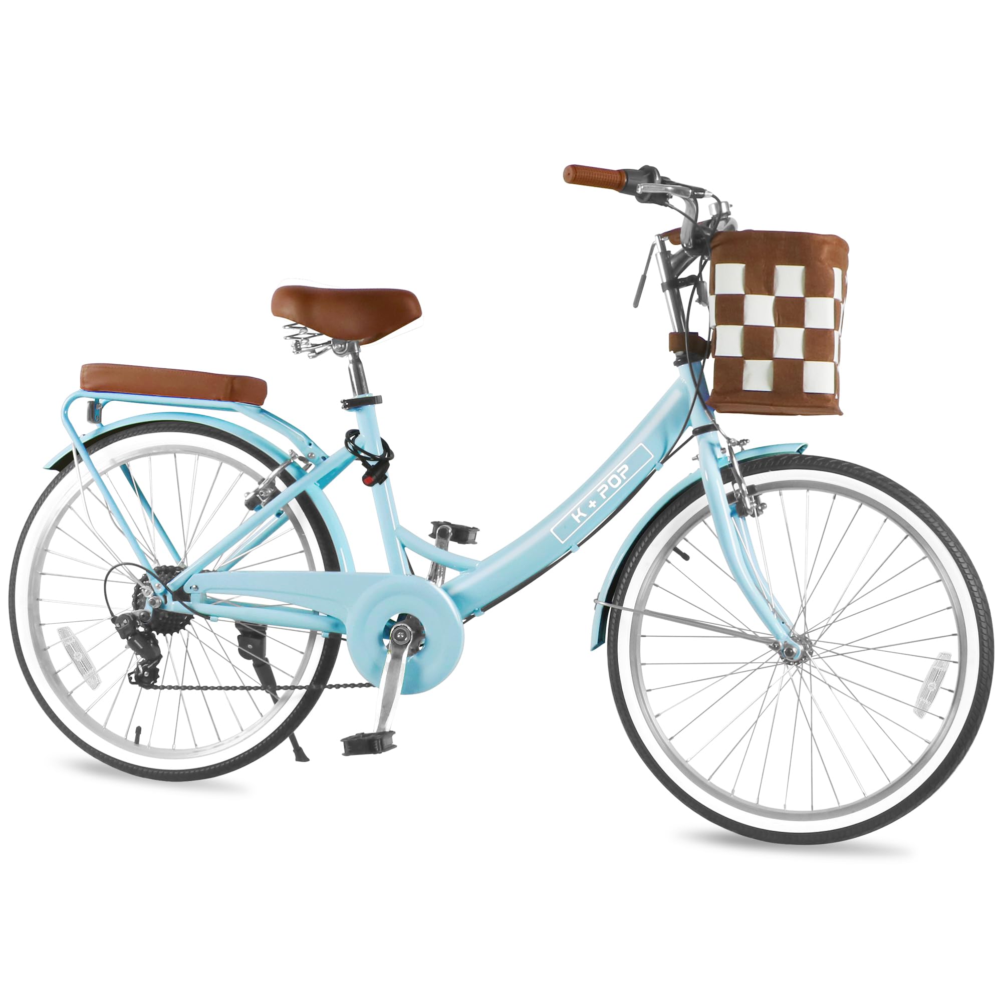 24-Inch Women's Beach Cruiser Bike with Front Basket - 7-Speed Commuter Bicycle for Ladies, Classic Streamlined Design - Perfect for City Riding, Fitness Exercise & Coastal Vacations
