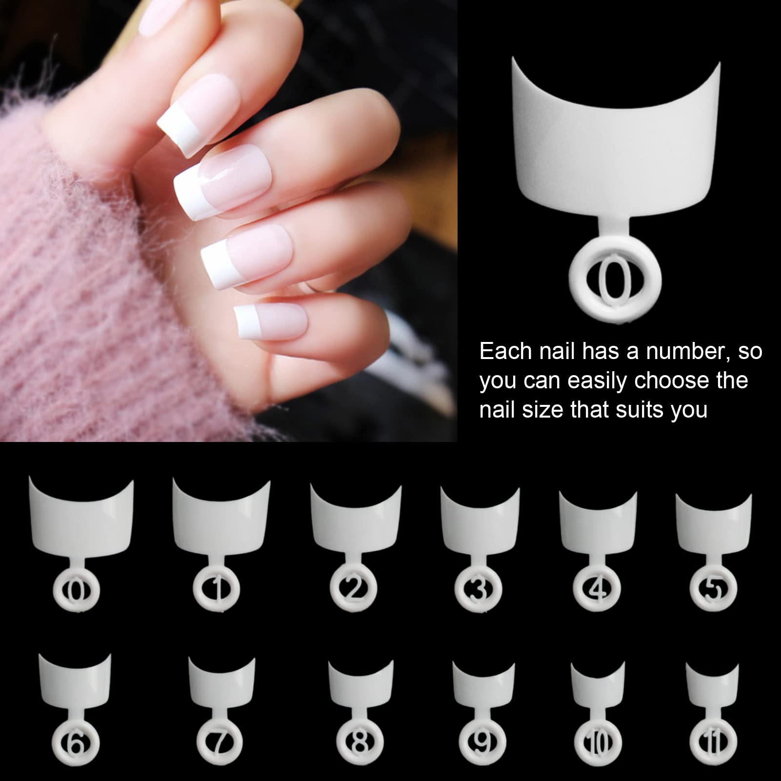 Ranrose 600PCS Short French Style False Nails - Half Cover Acrylic Nail Tips in White, 12 Sizes with Storage Box | Perfect for Salon, Home Manicure & Special Occasions