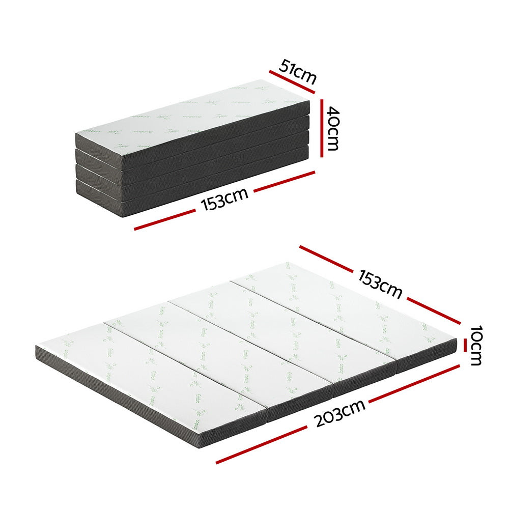 Foldable Queen Size Mattress - 3 Inch Bamboo Cover Memory Foam Mattress for Guest Bed, Camping & Travel | Portable & Space Saving