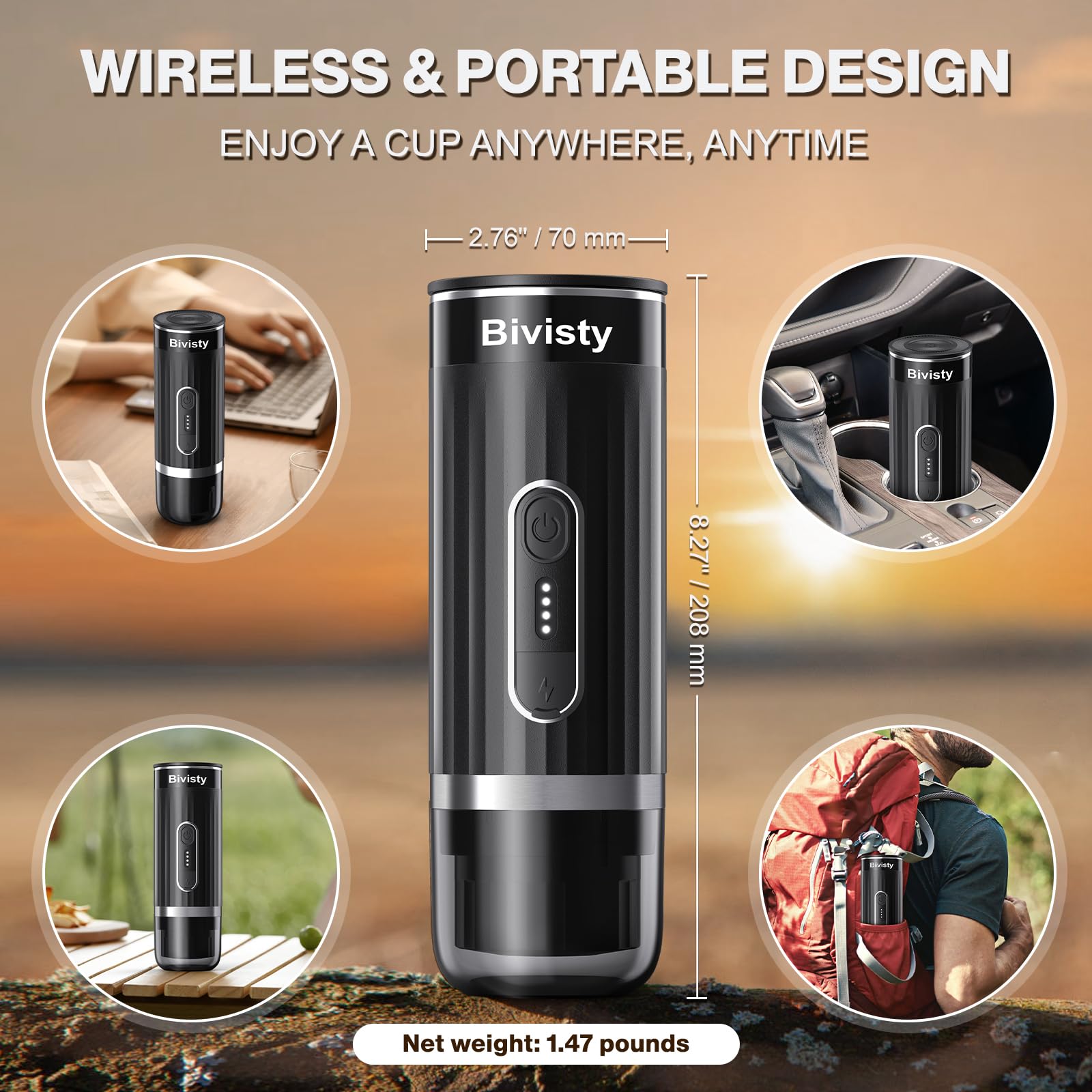 Portable Electric Espresso Maker with USB-C - Self-Heating Travel & Camping Coffee Machine - Compatible with Nespresso & Dolce Gusto Ground Coffee - Perfect for RV, Outdoor Adventures, Office & Home Use (Black)