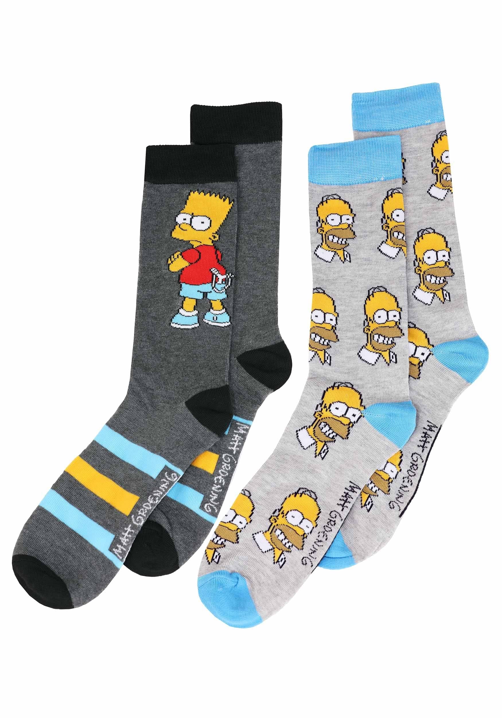 Men's Bart & Homer Simpson Socks 2-Pack - Fun Cartoon Gift for Fans