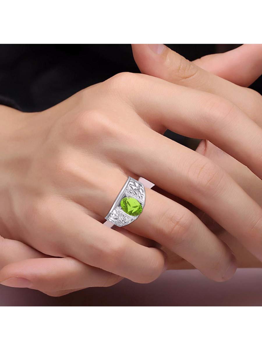 Rylos Men's Designer Nugget Ring: 9X7MM Oval Gemstone & Sparkling Diamonds, Sterling Silver Birthstone Rings for Men (Sizes 8-13) – Perfect for Weddings, Anniversaries & Gifts | Stylish Men's Jewelry