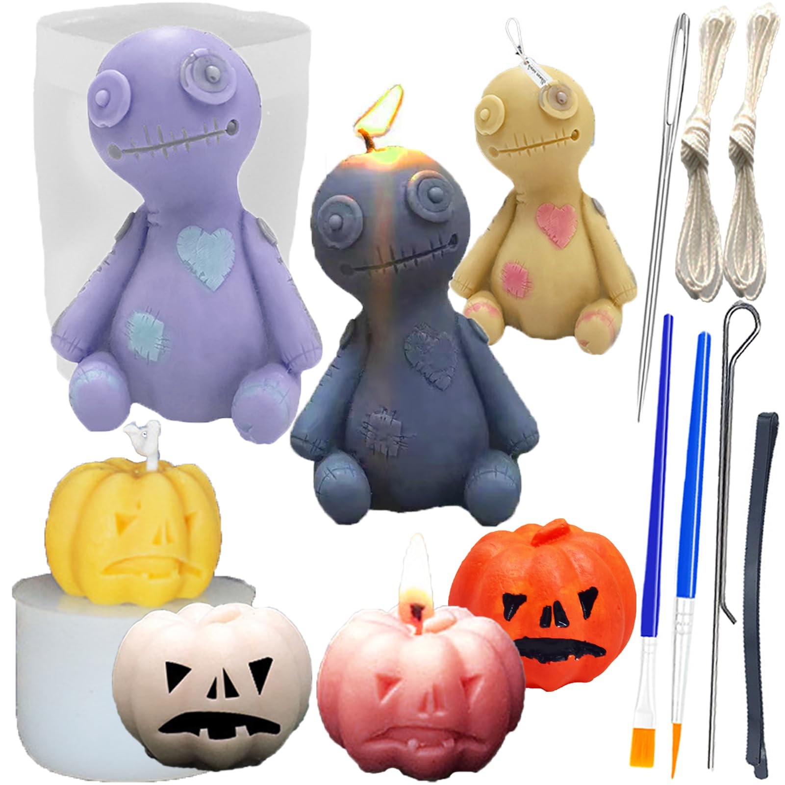 Halloween Pumpkin & Horror Doll Silicone Candle Molds - DIY Aromatherapy Candles, Wax Crafts, Polymer Clay Decorations - Perfect for Spooky Home Decor, Party Favors & Seasonal Gift Making
