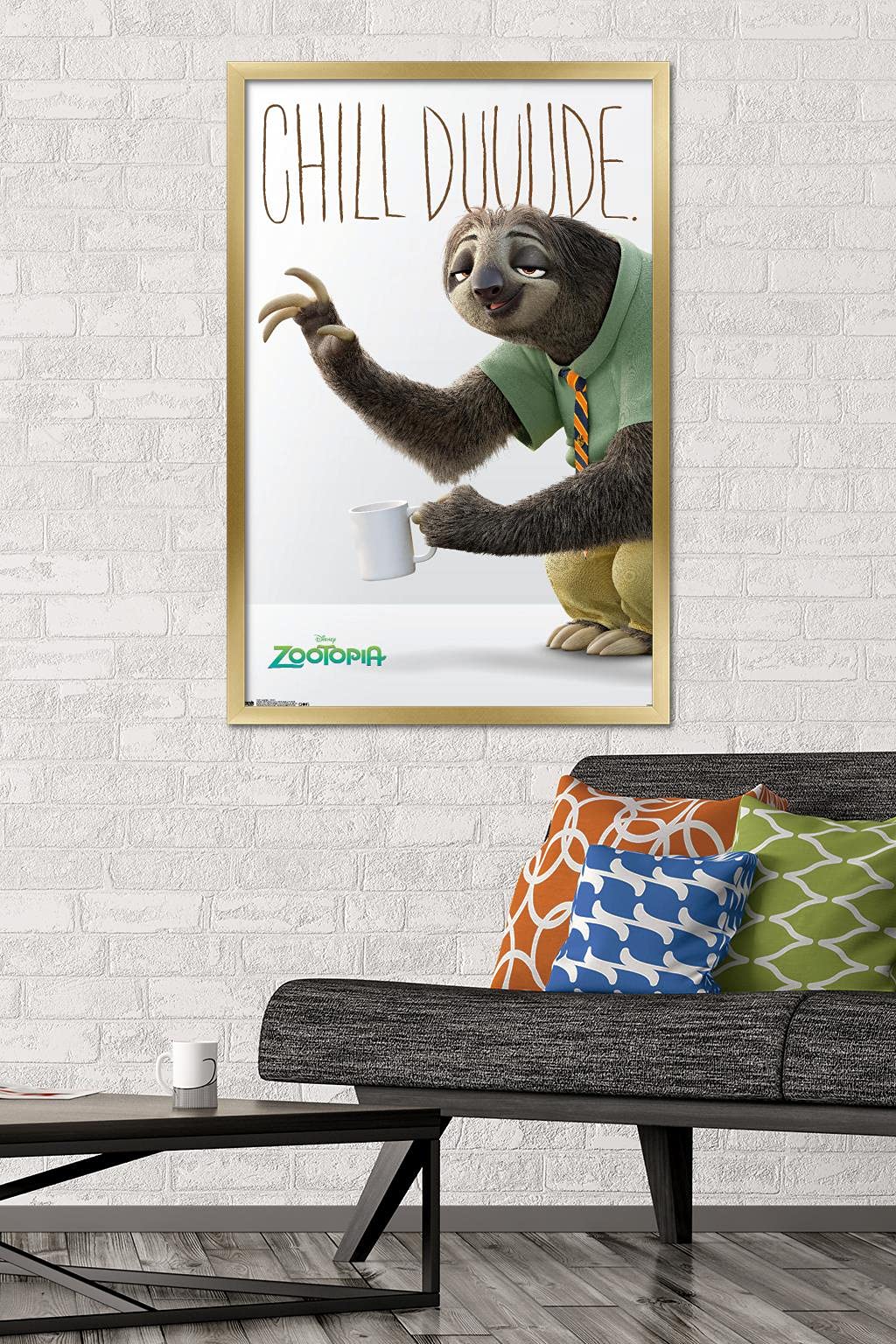 Disney Pixar Zootopia Gold Framed Wall Poster 22.375x34 Inch - Official Movie Artwork for Kids Room Decor, Classroom & Home Theater Display