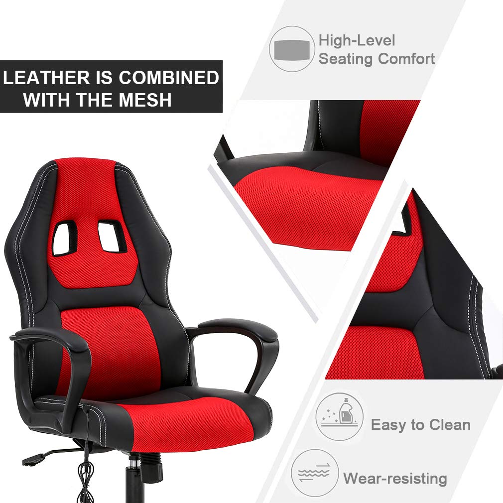 Ergonomic High Back Office Chair with Lumbar Support - Adjustable Swivel Rolling PU Leather Computer Gaming Chair for Adults - Perfect for Home Office, Gaming Setup & Workstation (Red)