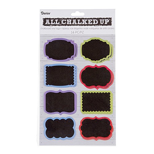 Darice Small Vinyl Chalkboard Tags with Color Borders - Perfect for Classroom Labels, DIY Crafts, and Organizing Supplies