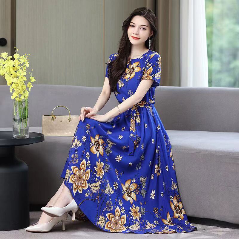 Floral Print O-Neck Women's Dresses - Elegant & Comfortable for Casual Wear, Office, and Special Occasions